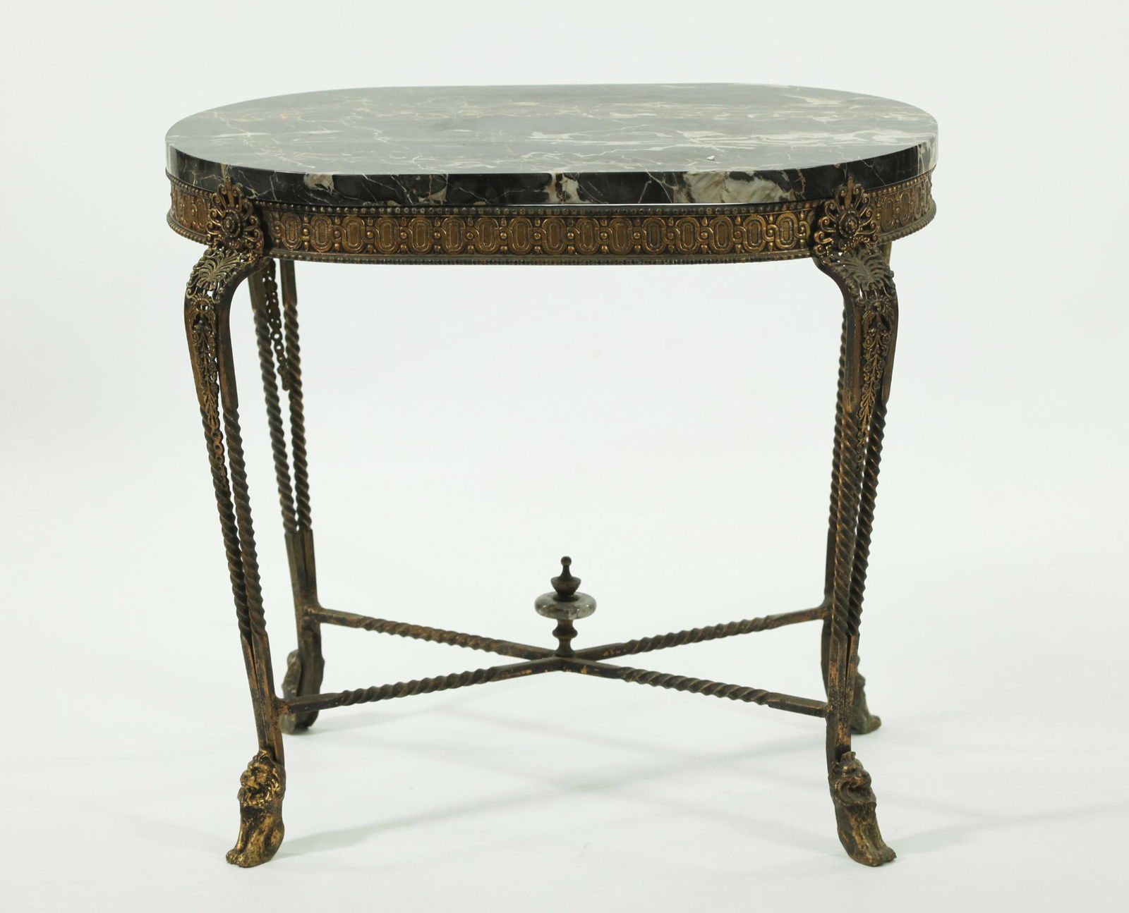 Vintage Marble Topped Gilded Iron Oval Side Table (1 of 9)
