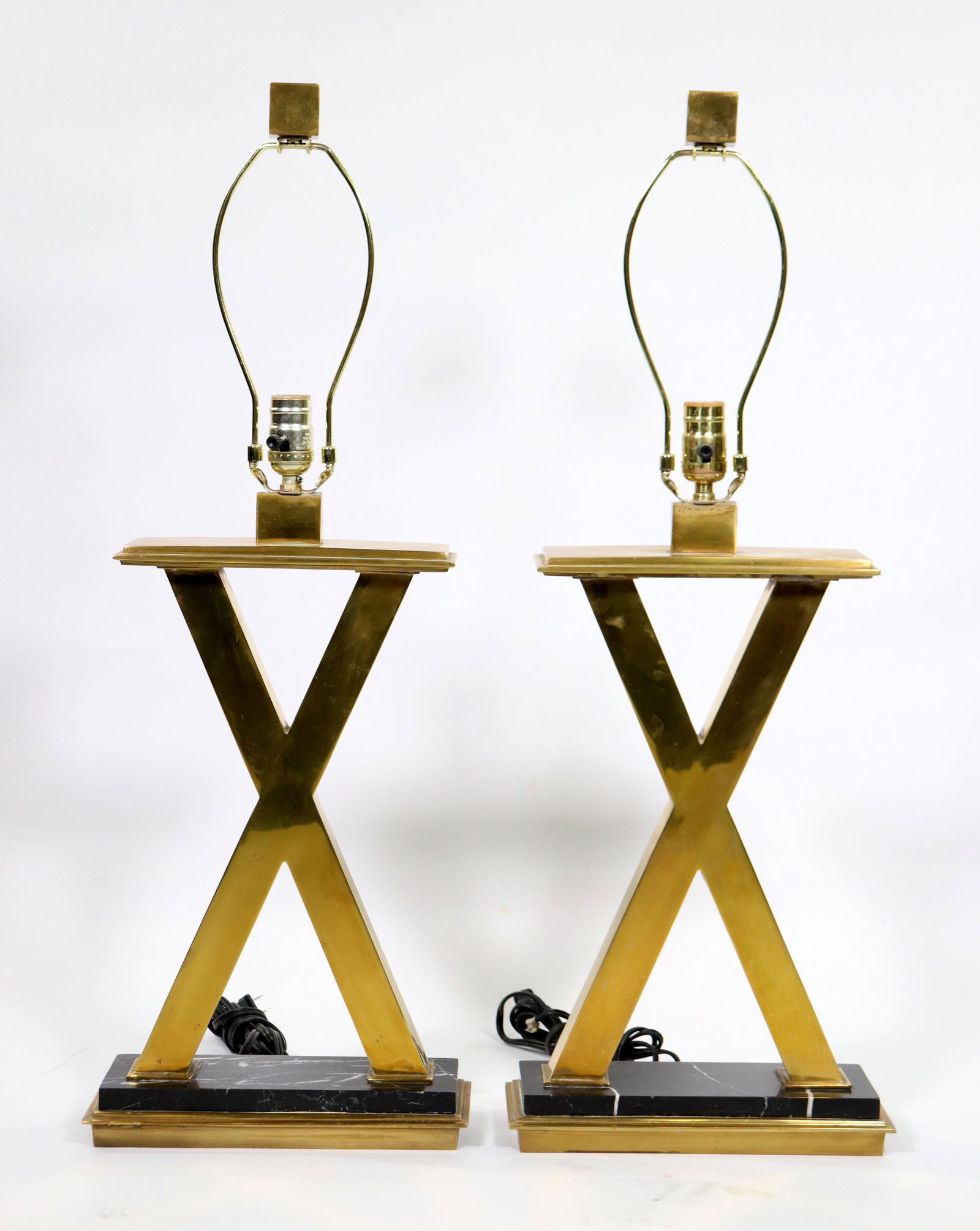 Pr Lg Vintage Bronze "X" Lamps Marble Bases (1 of 6)