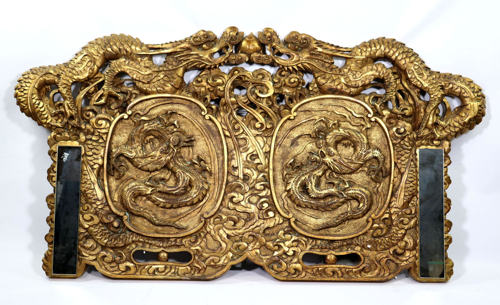 Large Chinese Gilt Wood Double Dragon Headboard (1 of 7)