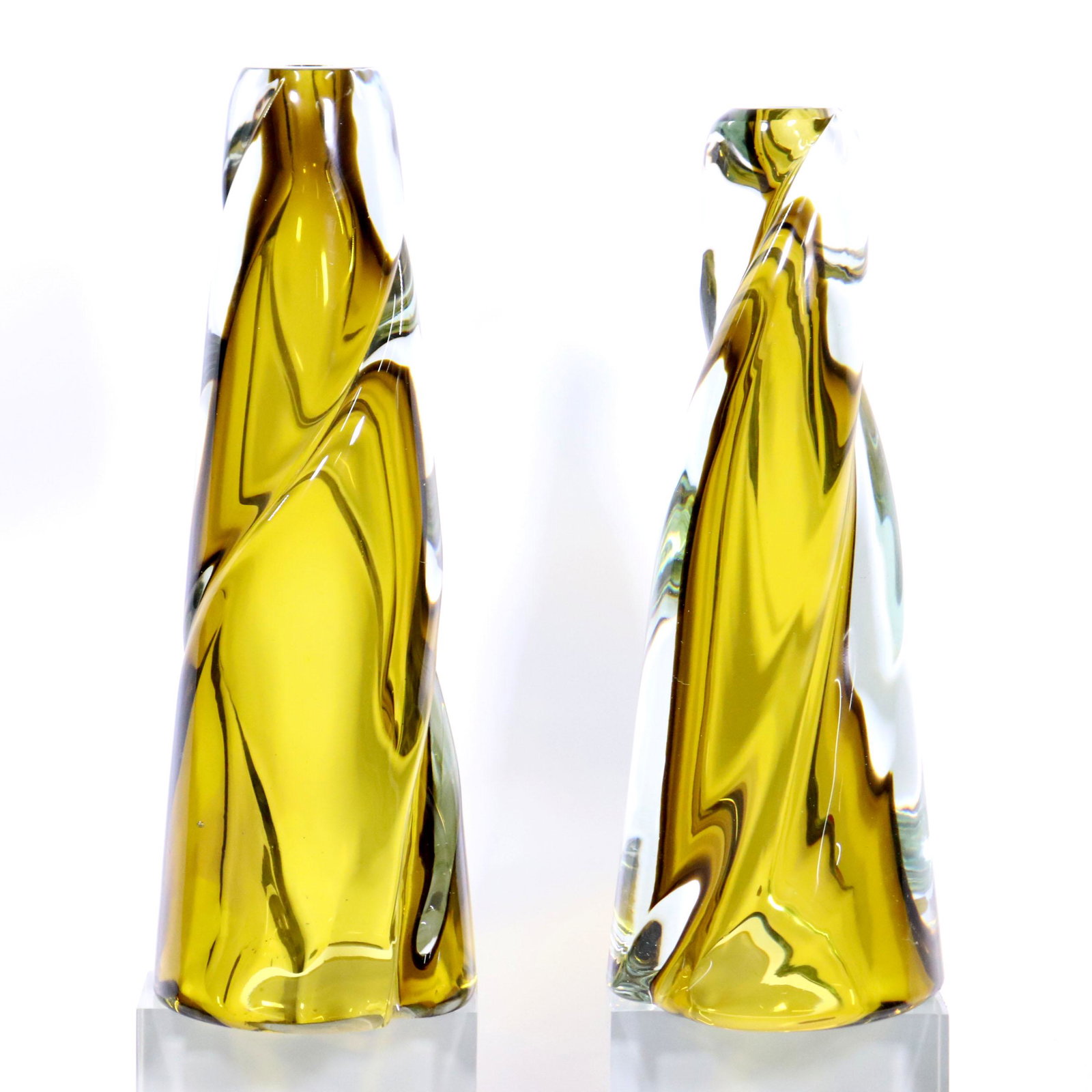 2 Murano Venetian Glass Lamp Bases Clear & Olive (1 of 4)