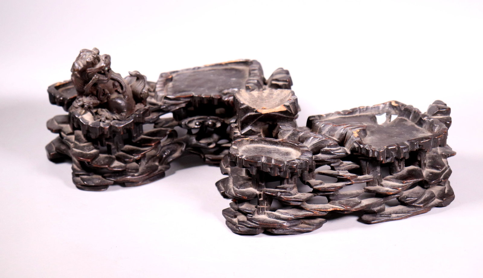 2 Chinese Hardwood Stands & a Bronze Fu Dog (1 of 7)