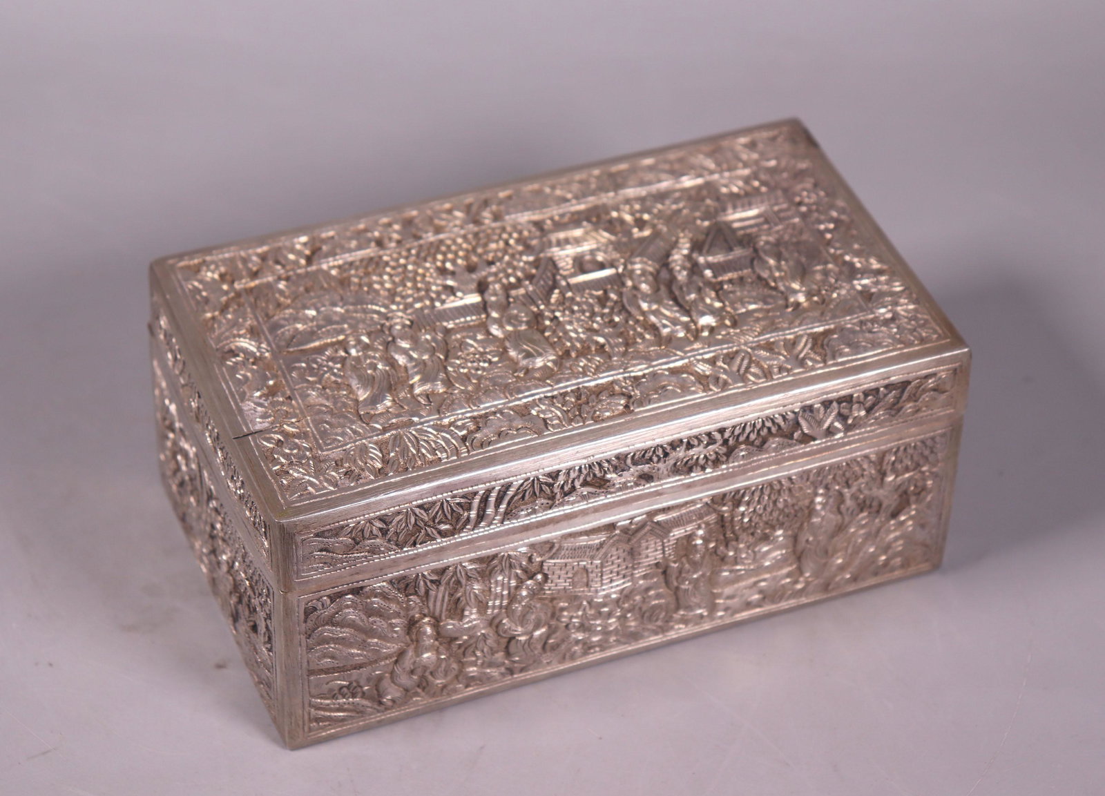 Chinese Qing Dynasty Carved Silver Hinged Box (1 of 7)