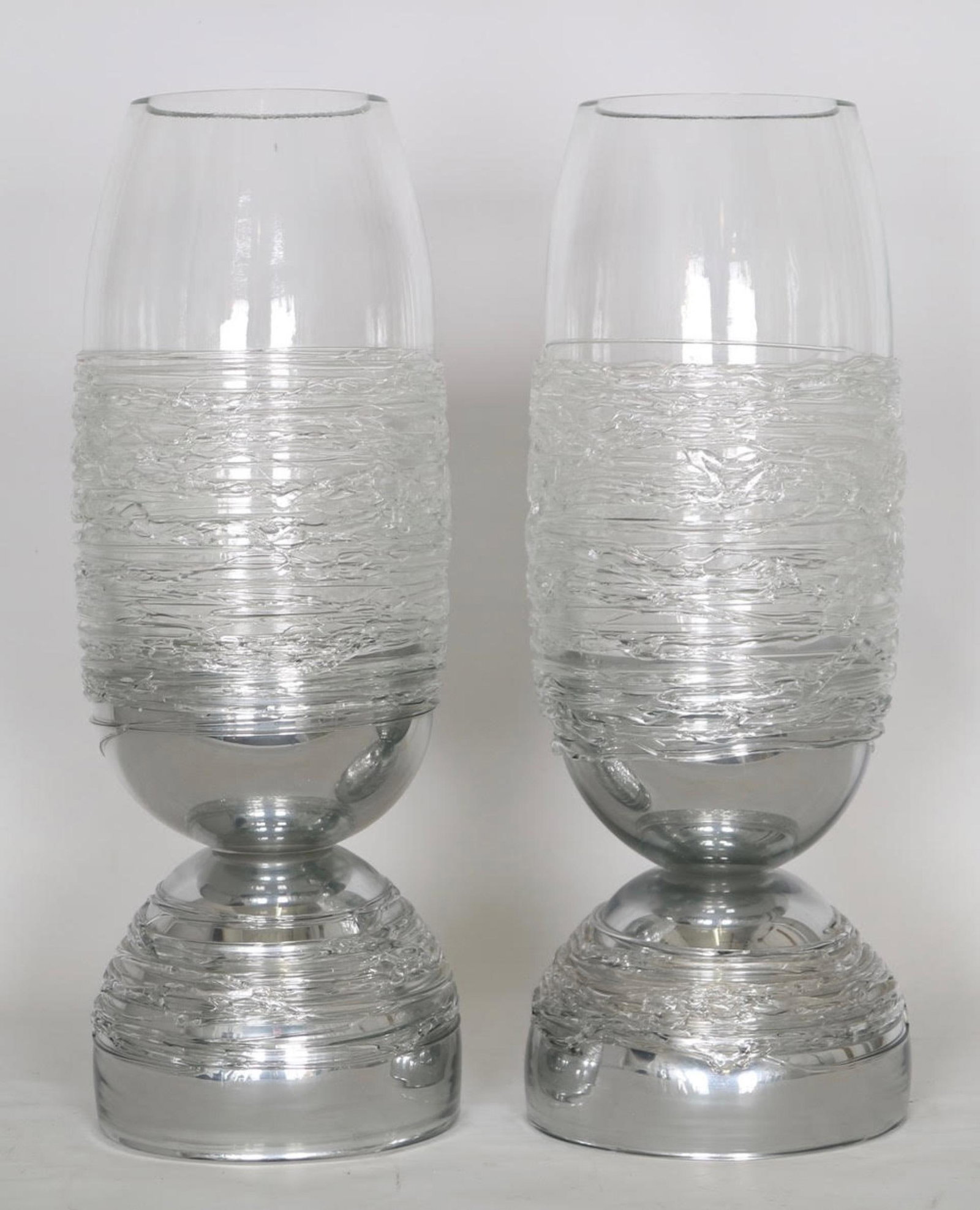 Pair Urn Shaped Murano Part-Silvered Glass Lamps (1 of 7)