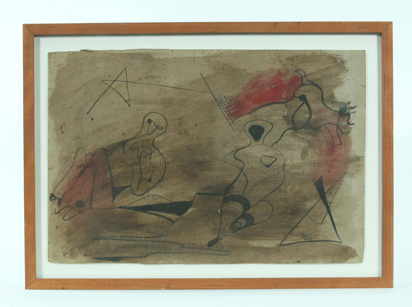 Mathias Goeritz; Abastraction w Figures; Ink Board: Mathias Goeritz (Mexico Spain Germany 1915-1990); Abastraction w Figures; Ink on board with color. Good condition with light age related wear; framed. Height of art 11 3/4 inches (30 cm.) X width 17 1