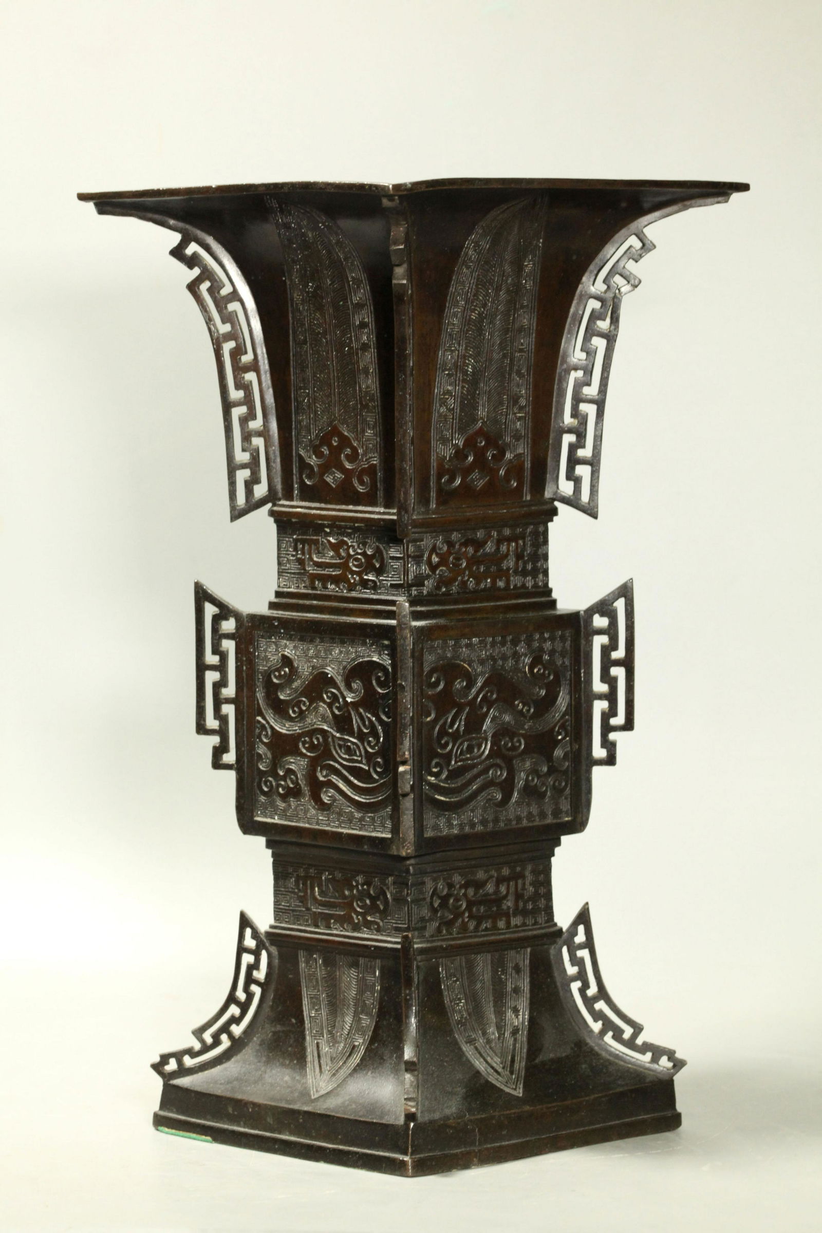 Large Chinese Qing Lozenge "Gu" Archaistic Vase (1 of 6)