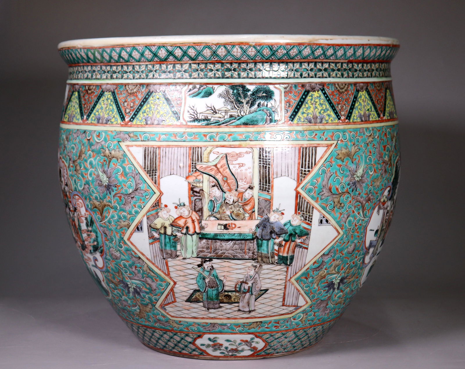 Lg Chinese Qing Famille Verte Porcelain Fish Bowl (1 of 9)