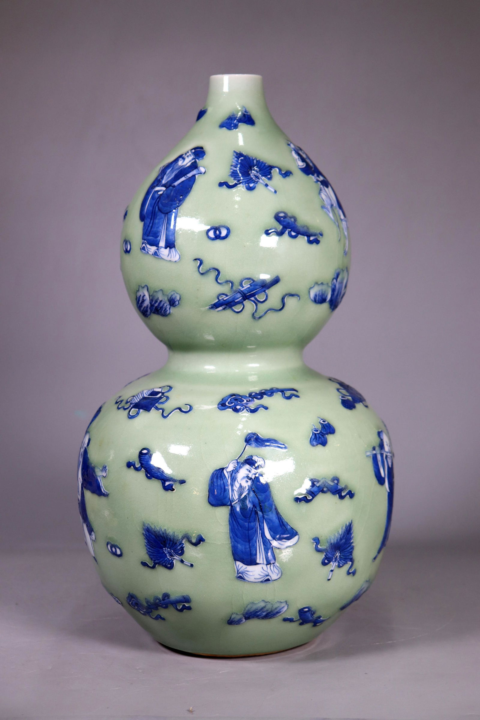 Chinese 19 C Blue & Celadon Gourd Porcelain Vase (1 of 7)