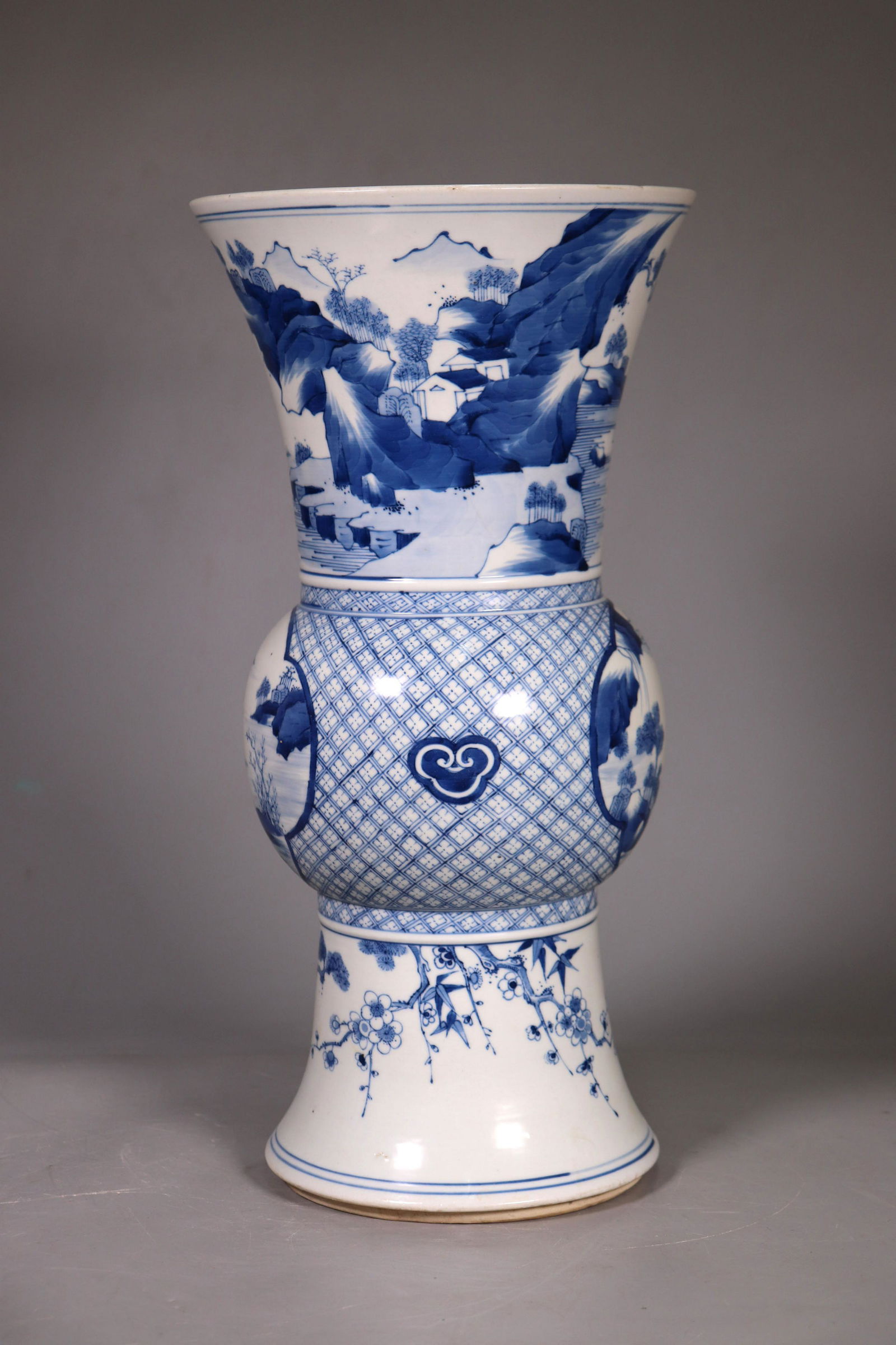 Chinese Blue & White Porcelain Gu Shaped Vase (1 of 6)