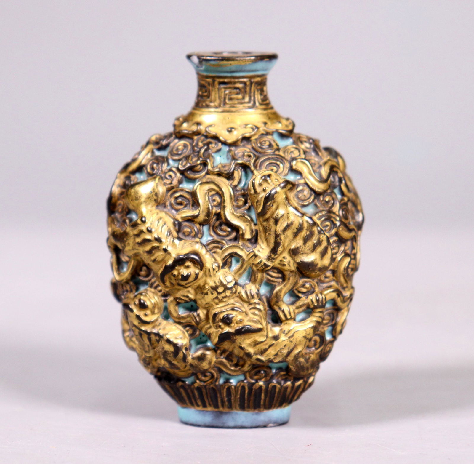 Chinese Qing Faux "Bronze" Porcelain Snuff Bottle (1 of 6)