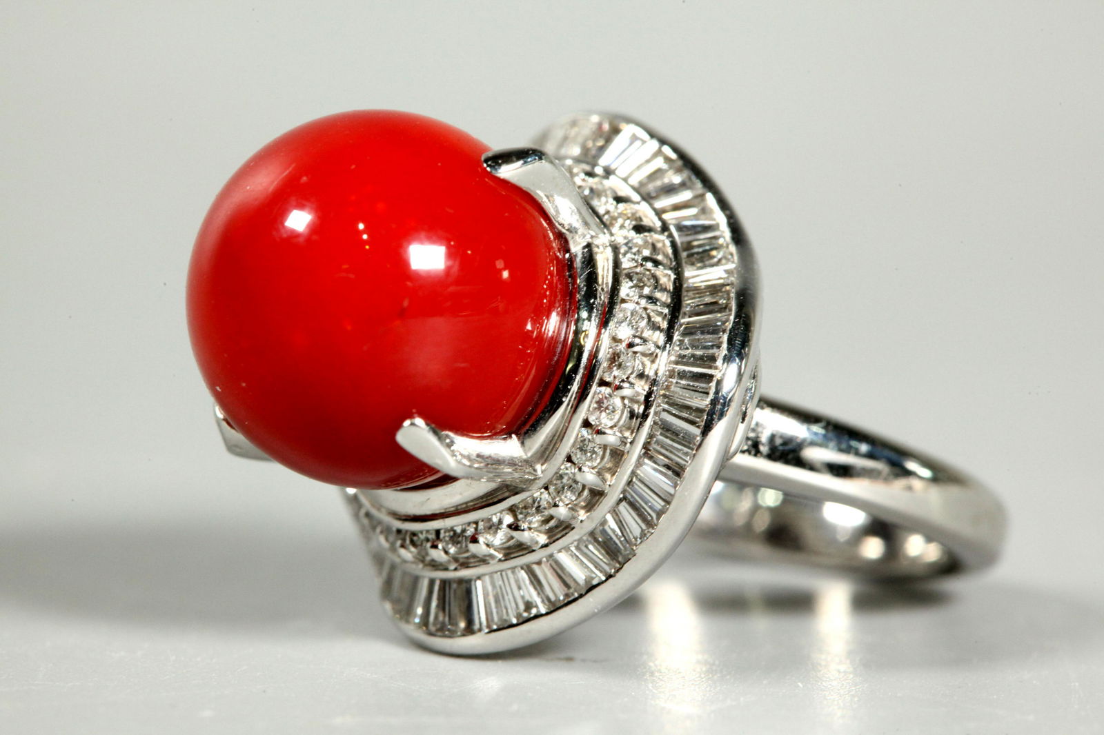 Chinese Aka Dark Coral & Diamond Ring in Platinum (1 of 4)