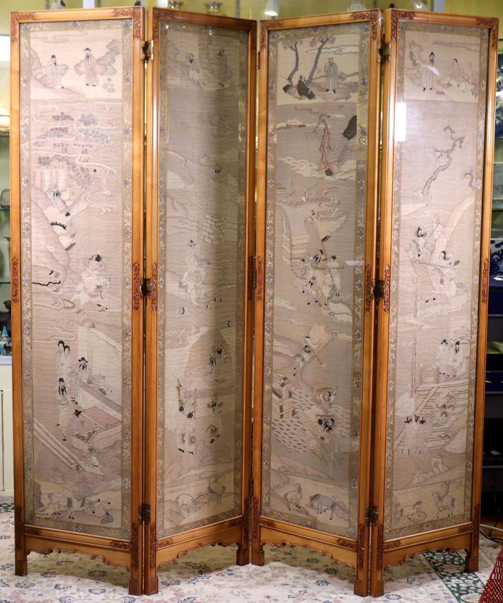 4 Chinese 19 C Kesi Silk & Gold Tapestry Screen (1 of 12)