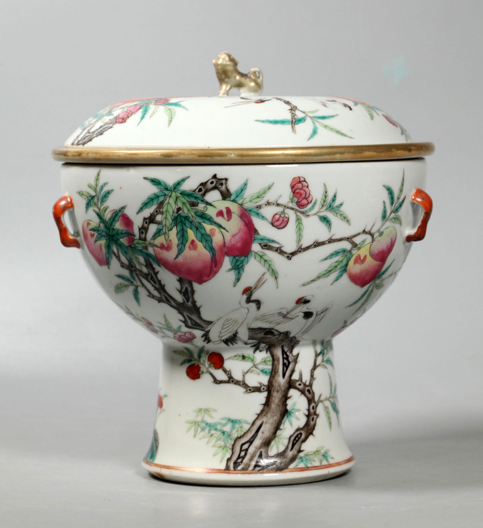 Chinese 19 C Imperial 9 Peaches Porcelain Hot Bowl (1 of 9)