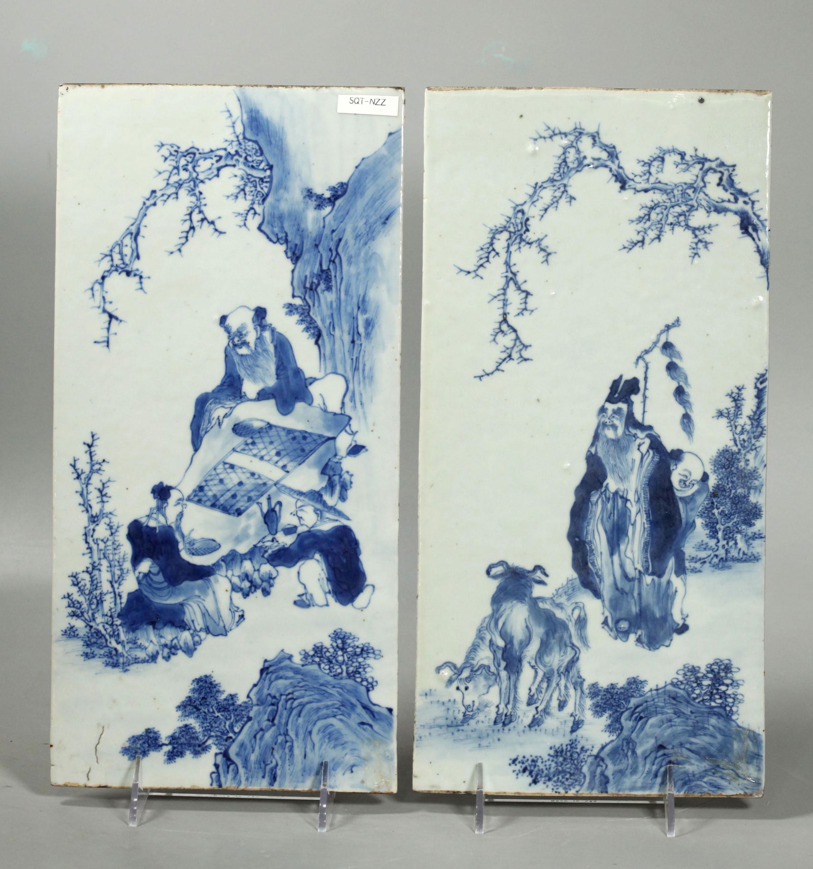 2 Chinese 19 C Blue & White Porcelain Plaques (1 of 9)