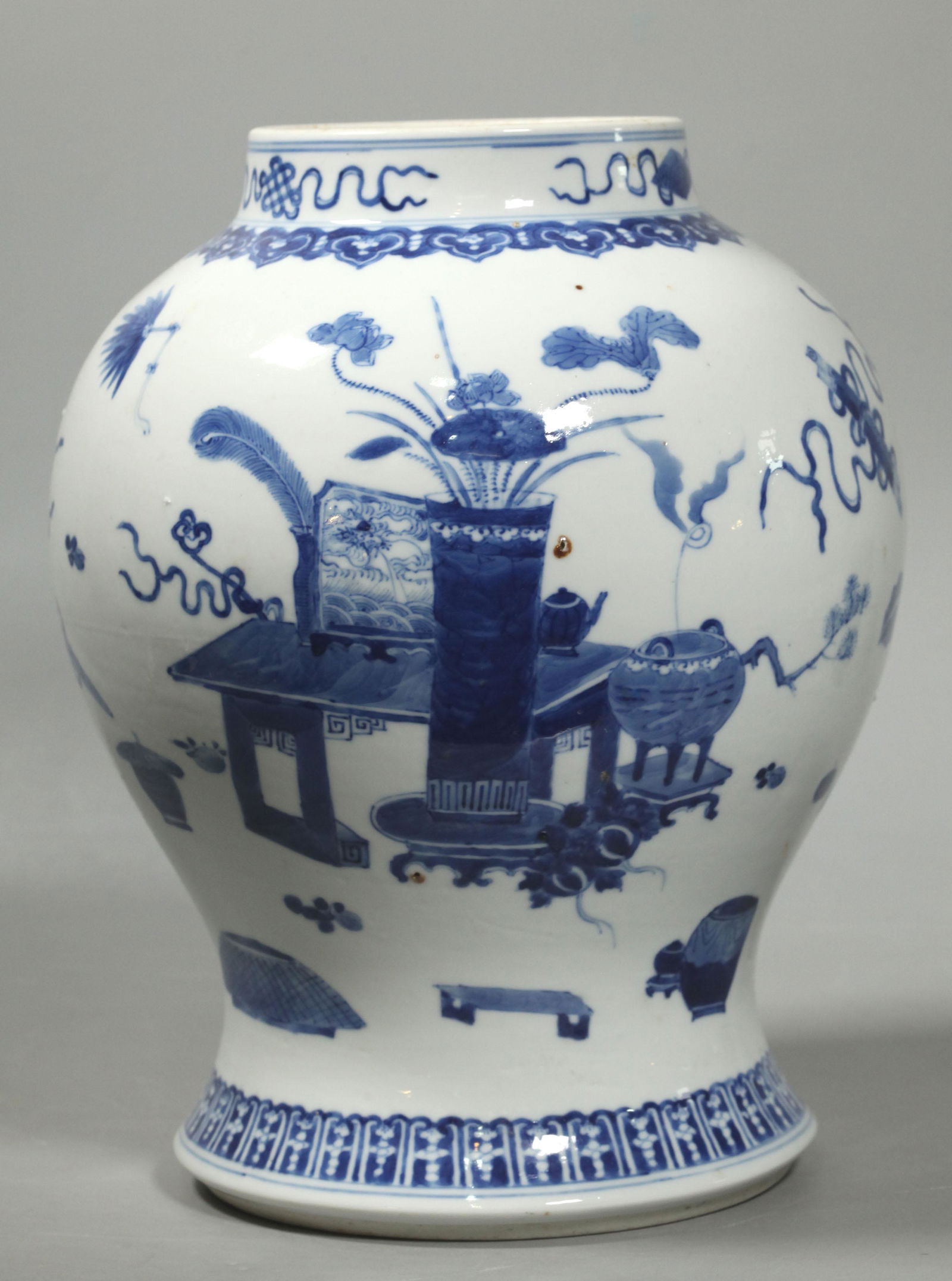 Chinese 19 C Blue & White Porcelain "Antiques" Jar (1 of 6)