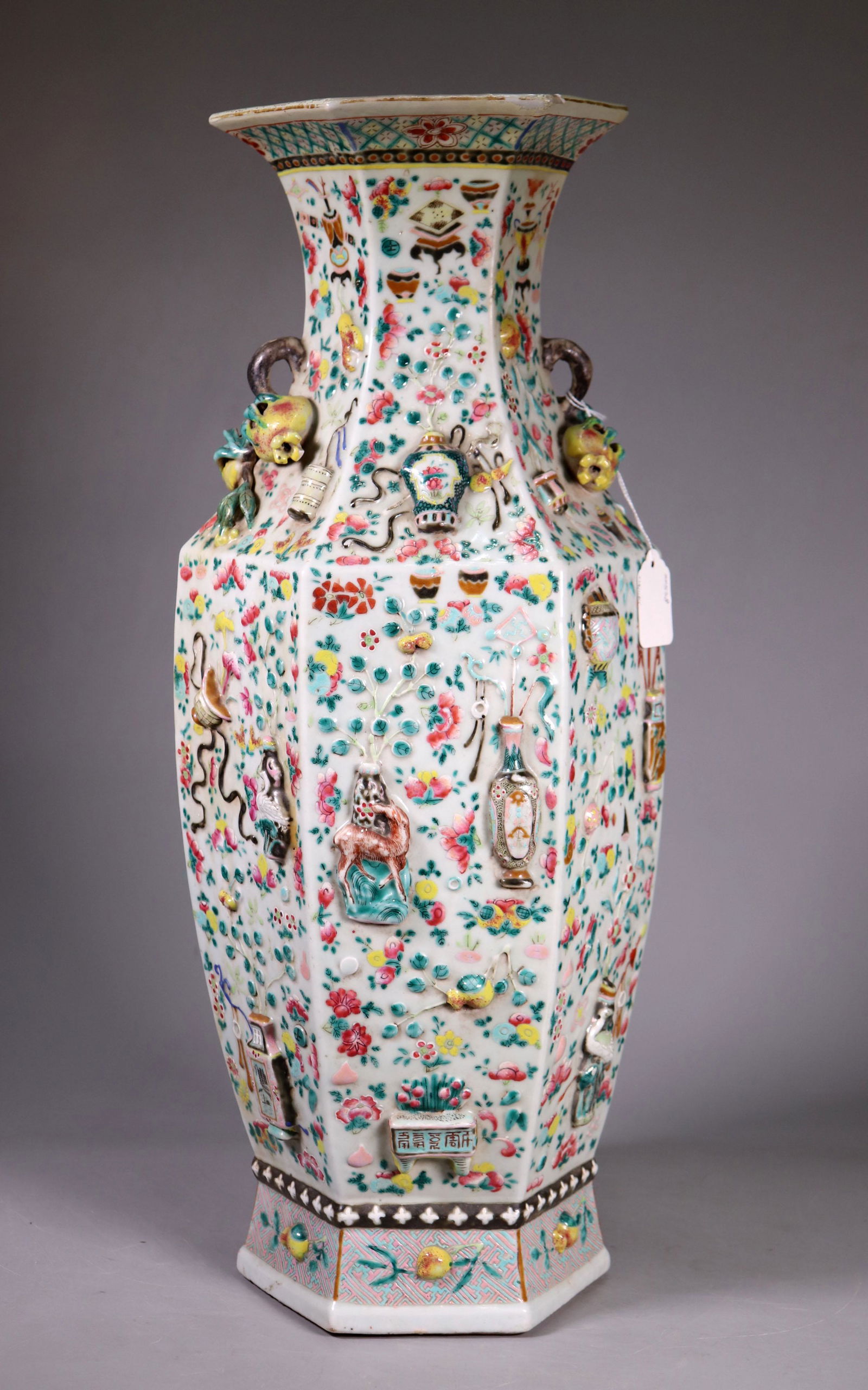 19th C Chinese Porcelain Large Hexagon Vase (1 of 7)