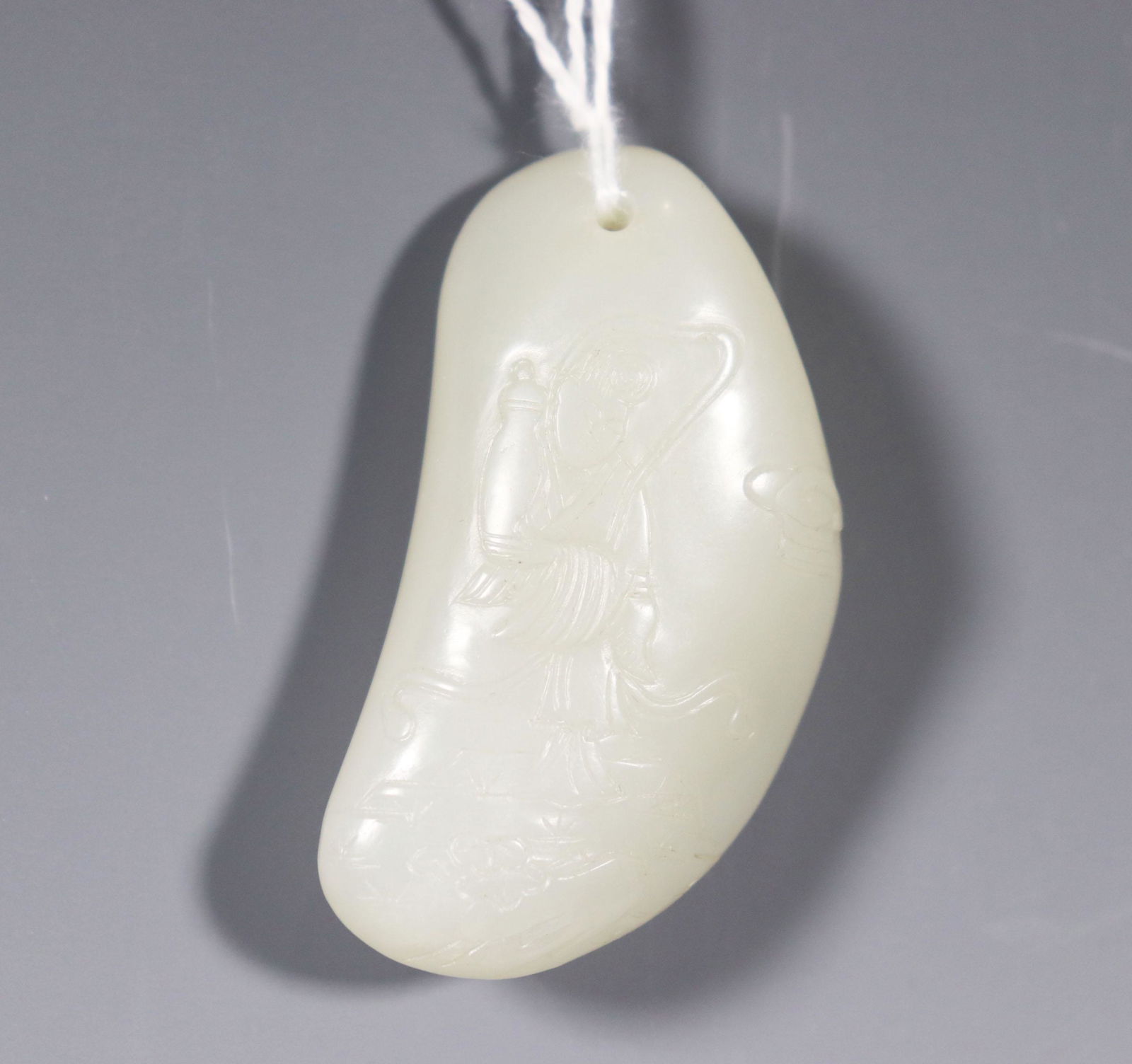 Chinese White Jade Pebble; Lady Immortal & Vase (1 of 5)