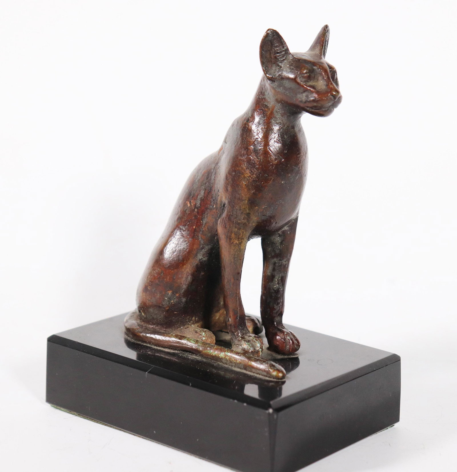Bronze Cat Sculpture on Base (1 of 3)