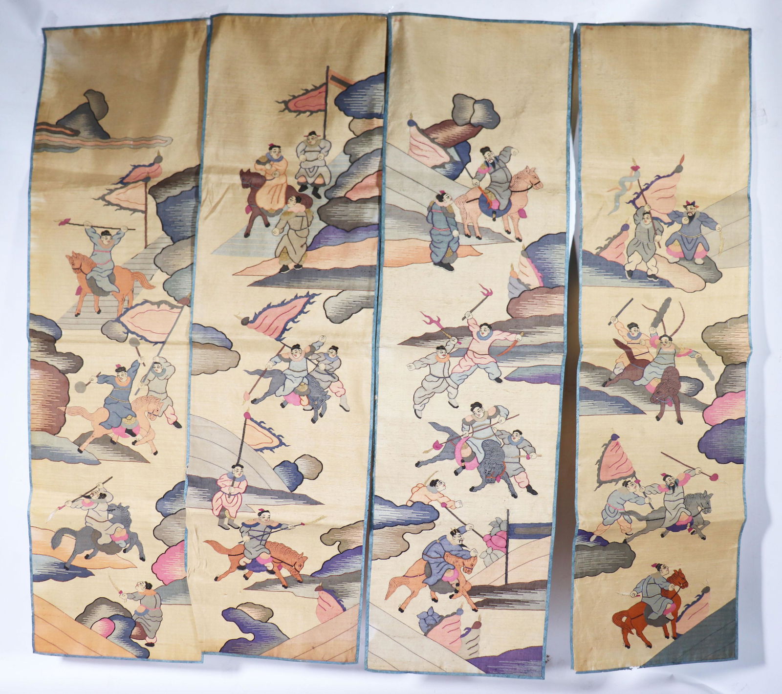 4 Chinese Qing Kesi Silk Soldier Horse Tapestry Pa (1 of 8)