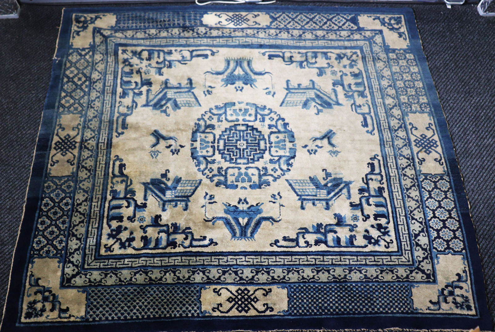 Fine Chinese Qing Dynasty Ningxia Blue Carpet (1 of 6)