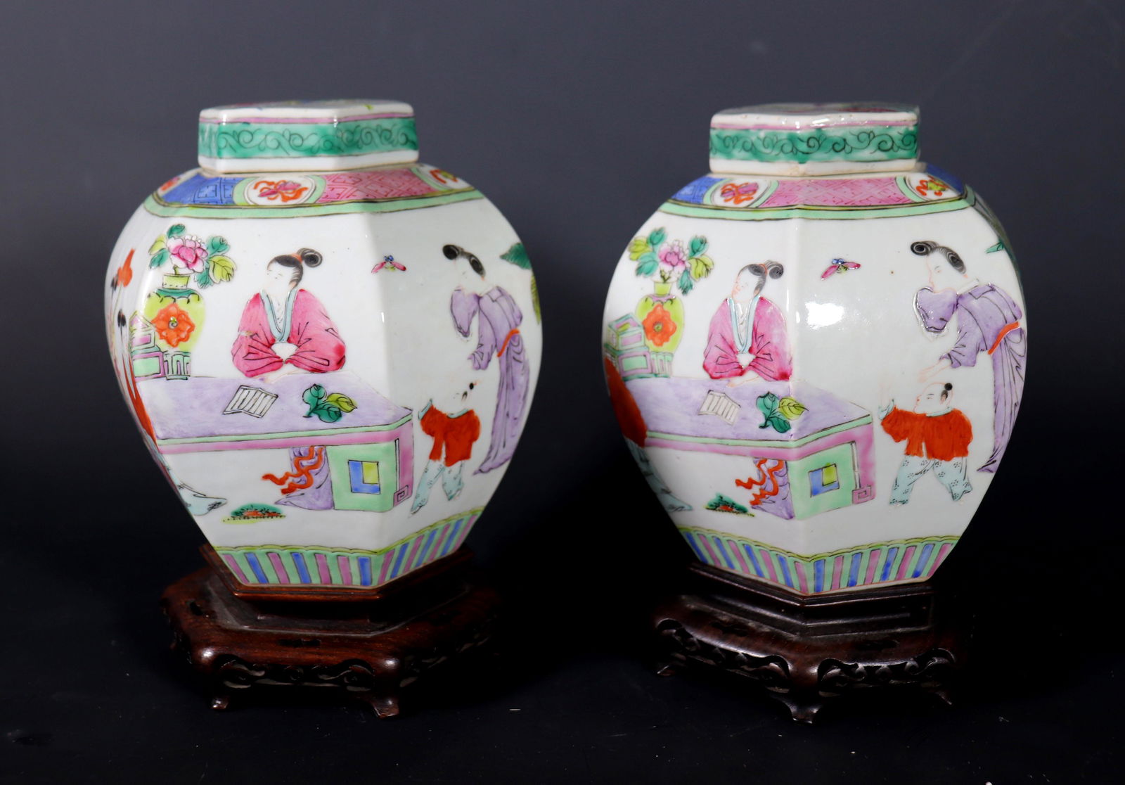 Pair Chinese Famille Rose Porcelain Ginger Jars (1 of 7)
