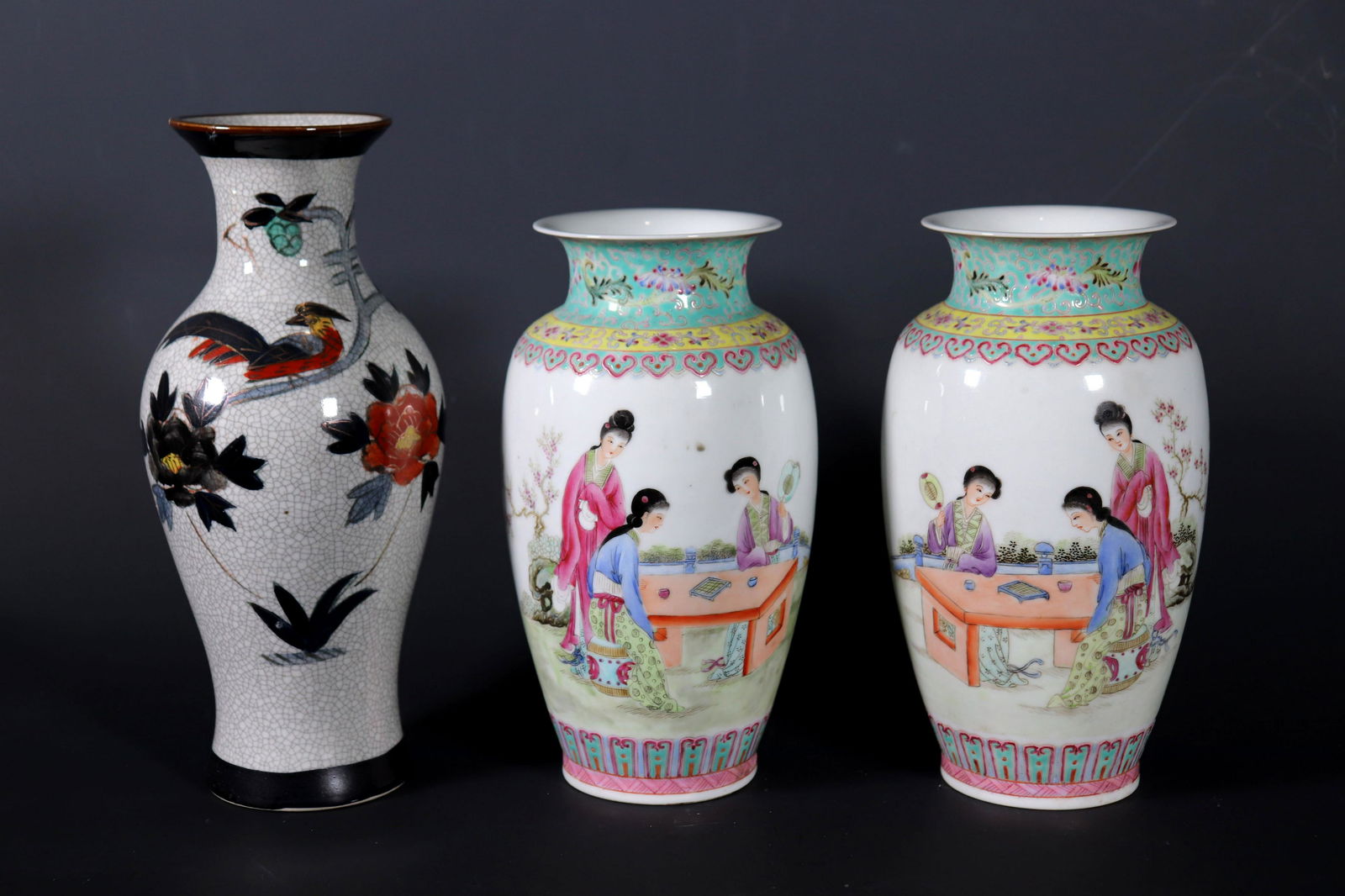 3 Chinese Porcelain Vases; Pr Eggshell, 1 Crackle (1 of 6)