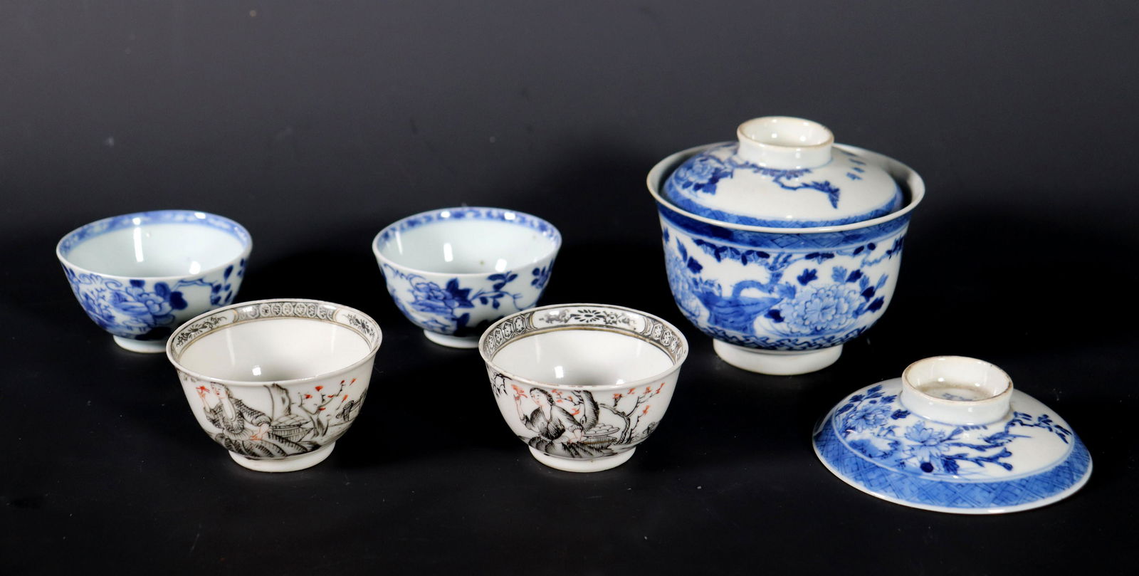 5 Chinese Porcelain Tea Cups and 2 Covers (1 of 13)