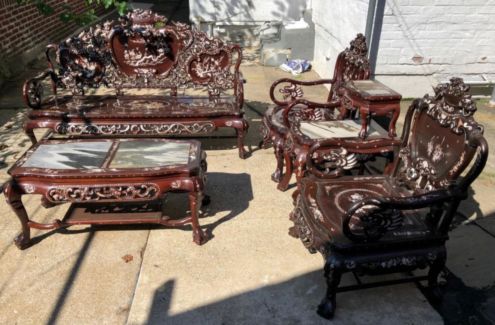 Suite Chinese Marble Inlaid Hardwood Furniture (1 of 12)