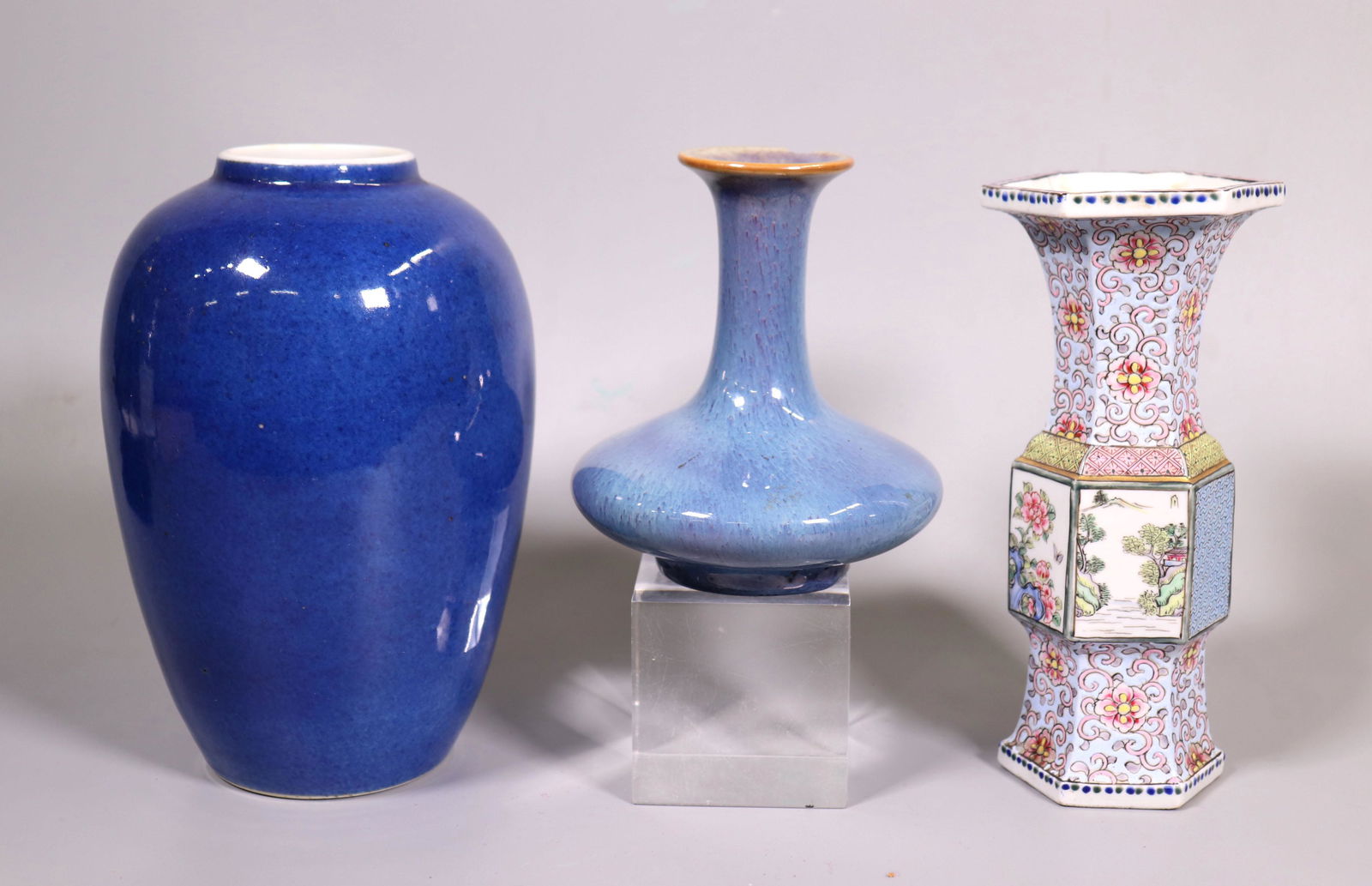3 Chinese Porcelains; 2 Monochromes, 1 Enamel (1 of 8)
