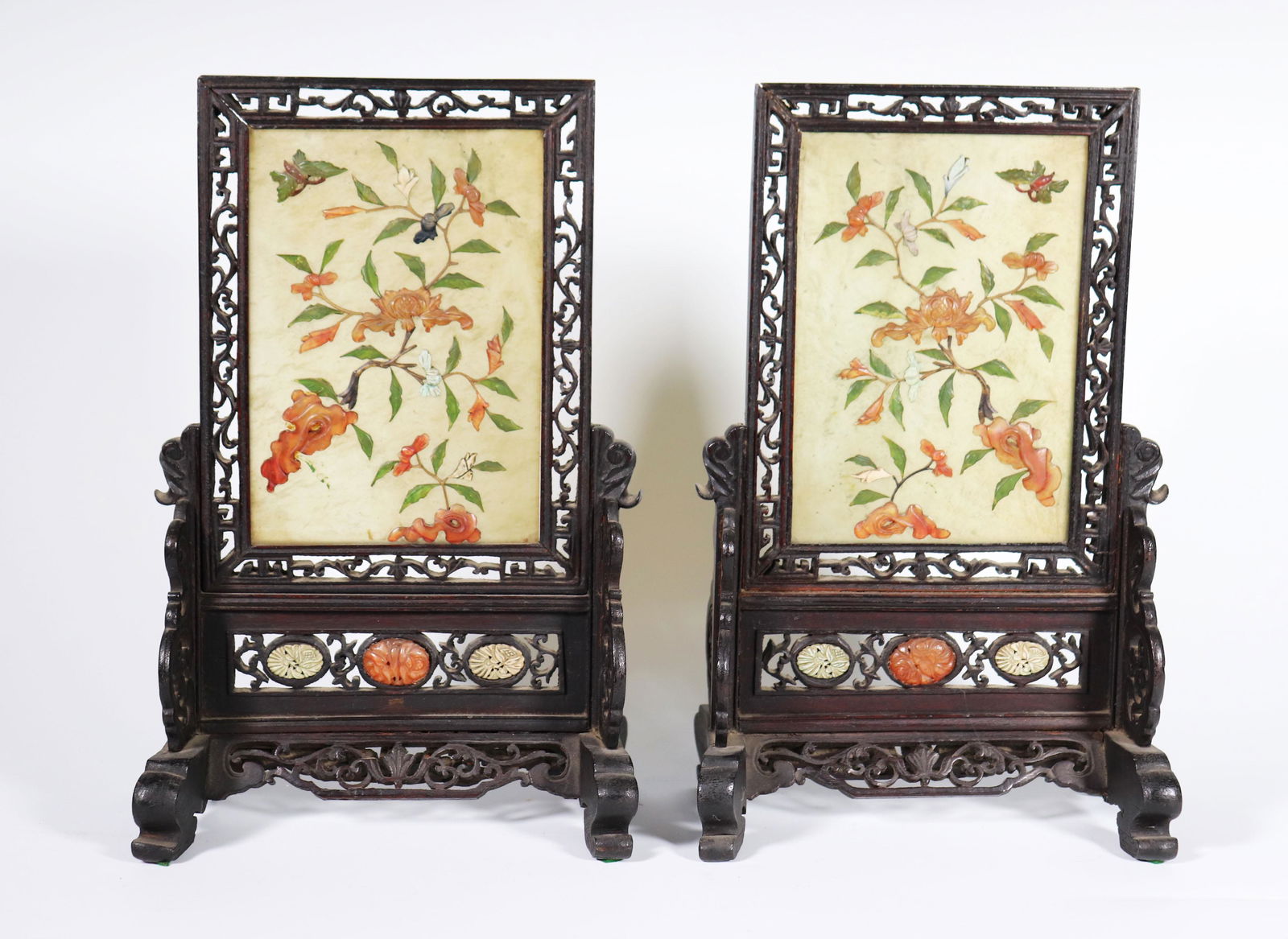 Pair Chinese Carved Hardstone Table Screens (1 of 8)