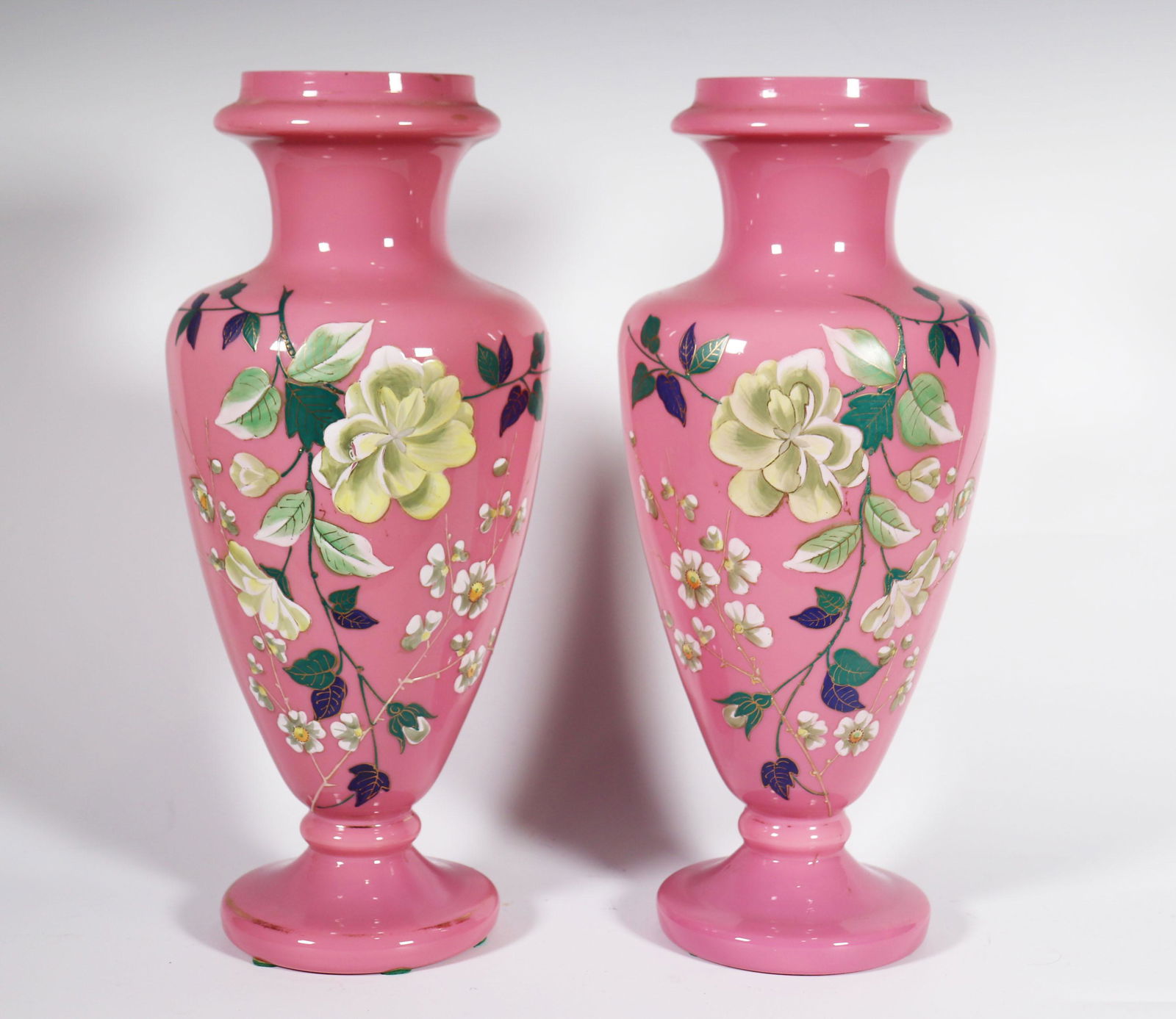Pair Victorian Pink Opaline Glass Vases (1 of 7)