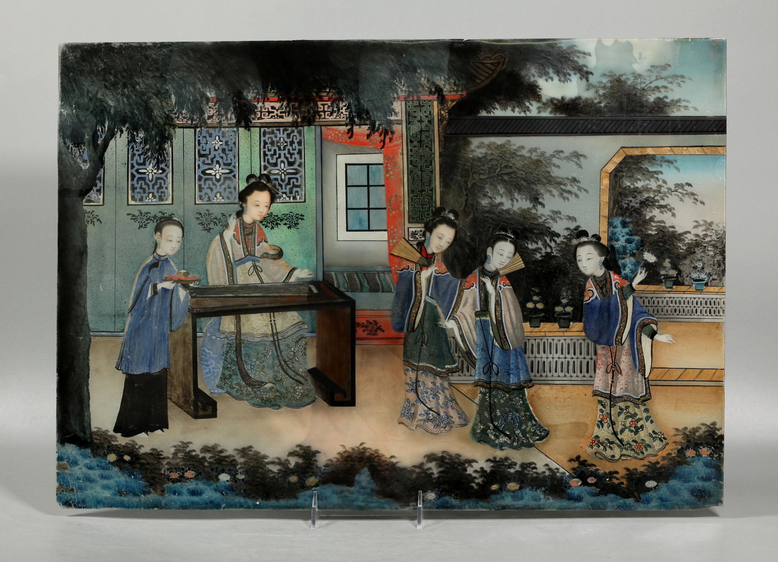 Lg Chinese 19 Century Reverse Painting on Glass (1 of 6)