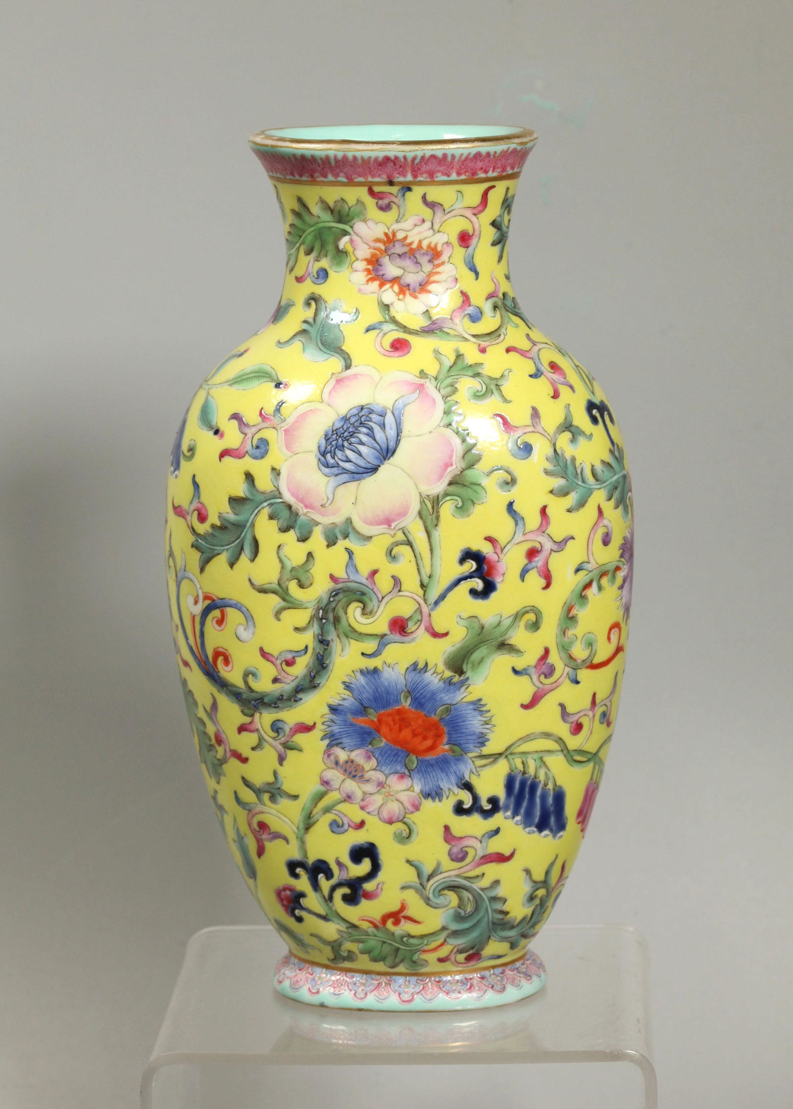 Chinese Fencai on Yellow Enameled Porcelain Vase (1 of 6)