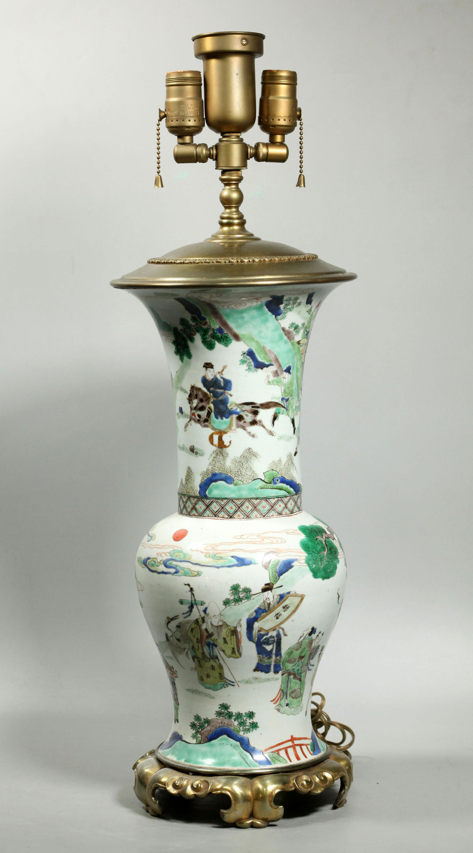 Chinese Kangxi Famille Verte Porcelain Vase Lamp (1 of 6)