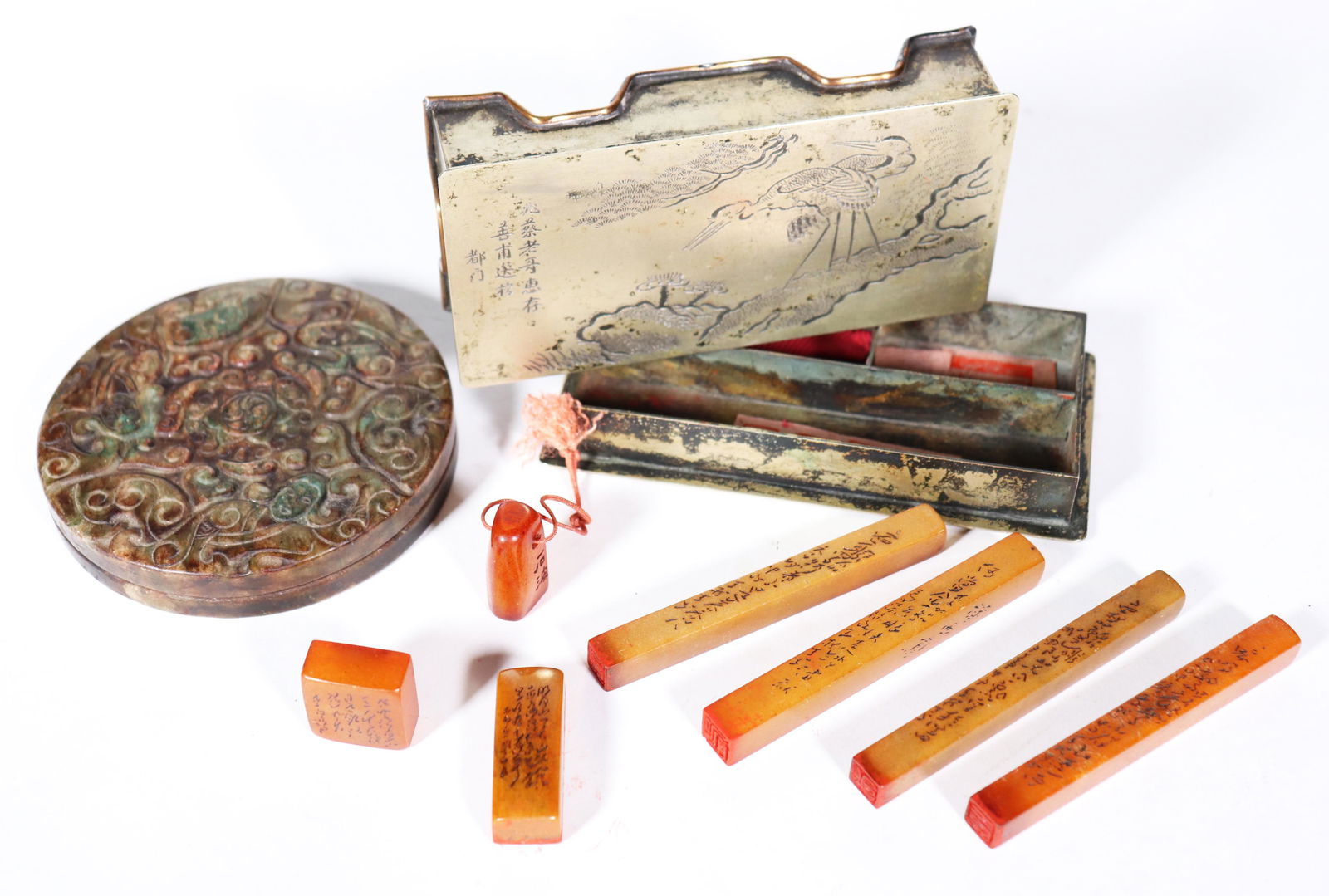 Chinese Shoushan Seals Bronze Box Stone Box (1 of 12)