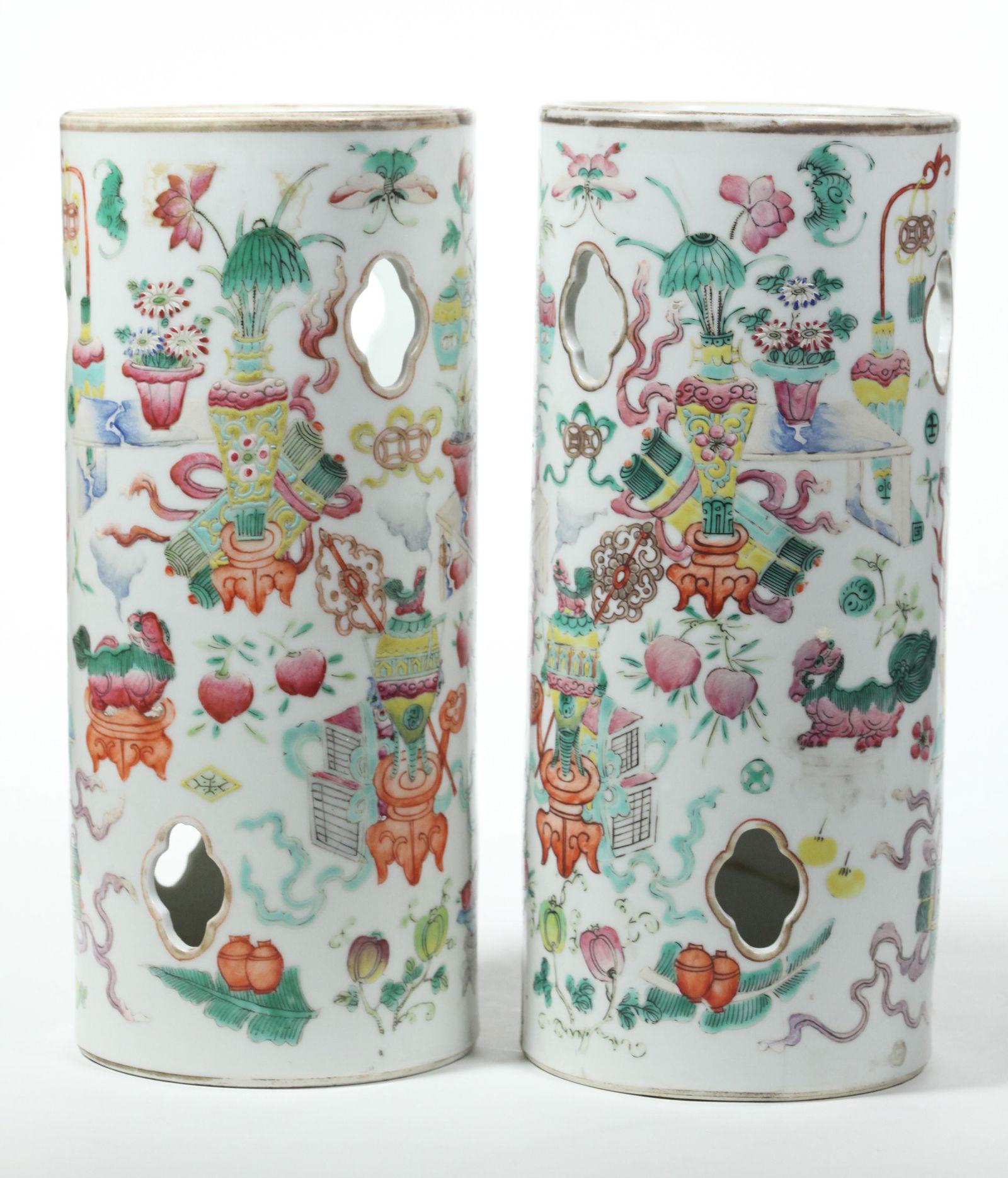 Pair Chinese 19 C Famille Rose Porcelain Hat Stand (1 of 4)