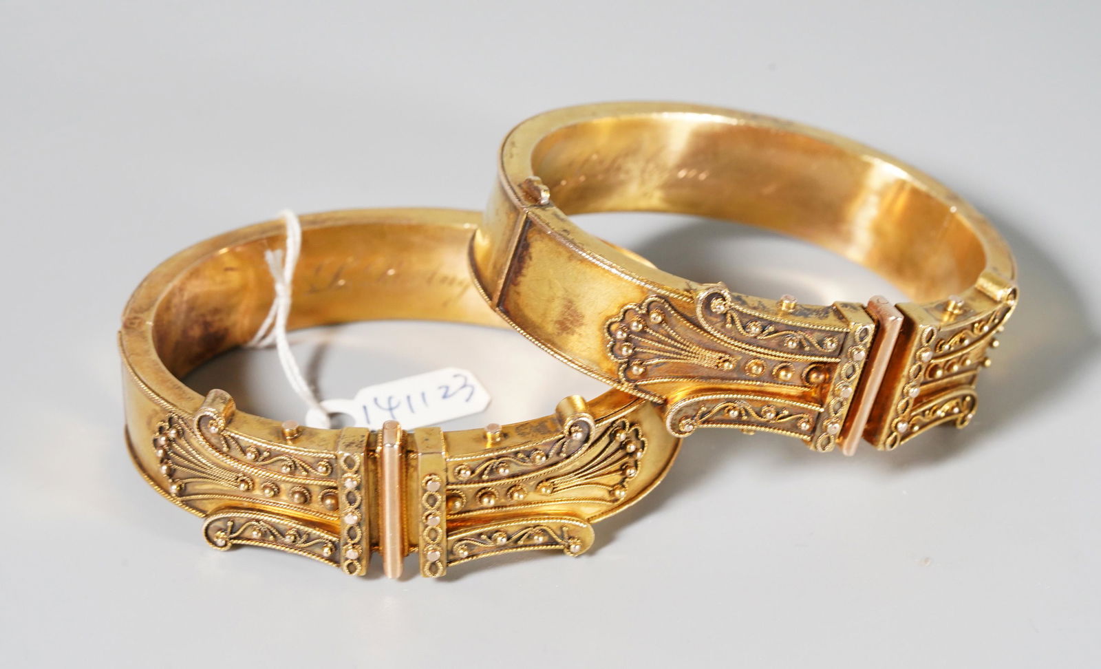 Etruscan Revival 19 C Pair 14 Karat Gold Bangles (1 of 5)