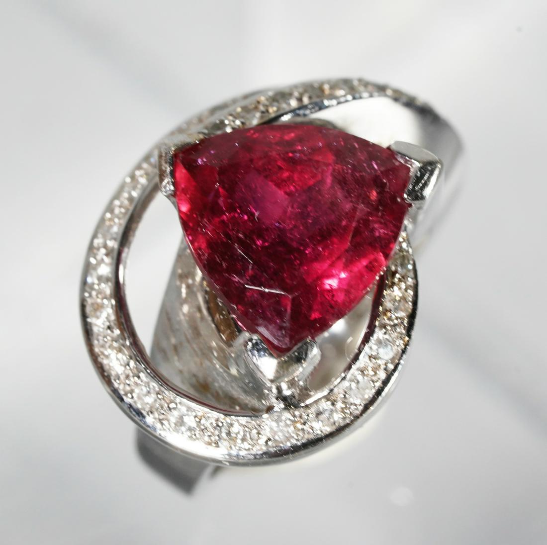 Triangle Cut Rubellite & Diamond Ring,18 White G (1 of 4)