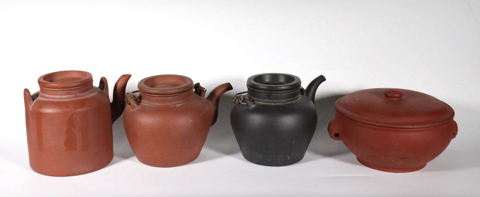 3 Large Chinese Yixing Teapots; Yixing Steamer Pot (1 of 9)