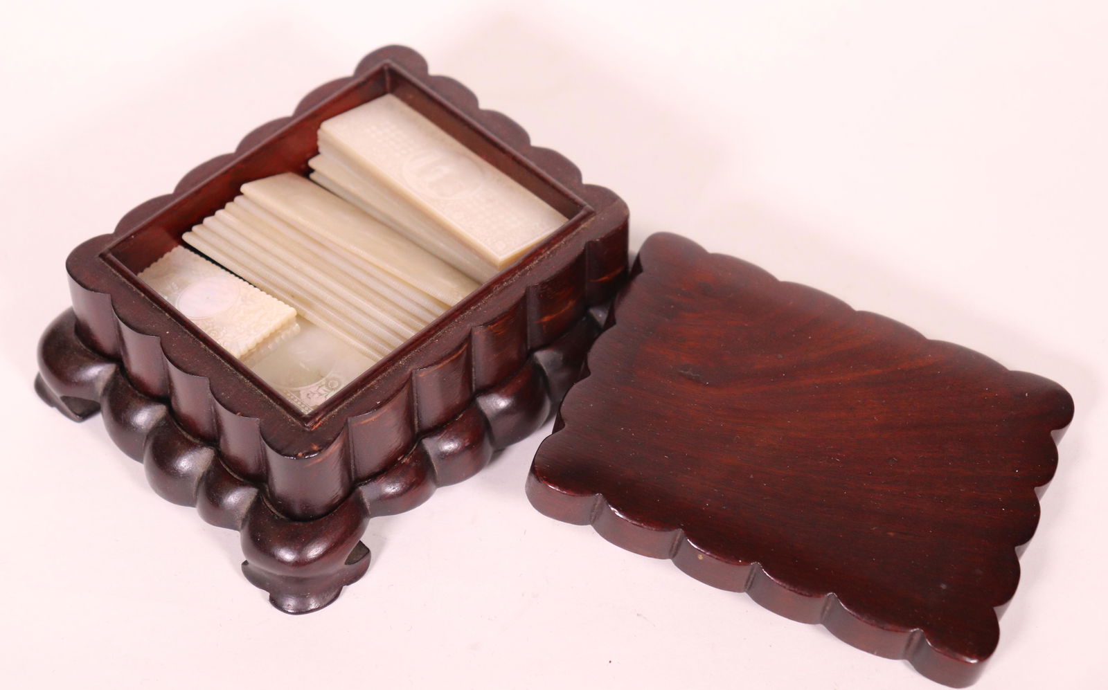 24 Chinese 18/19 C Shell Game Chips; Wood Box (1 of 7)