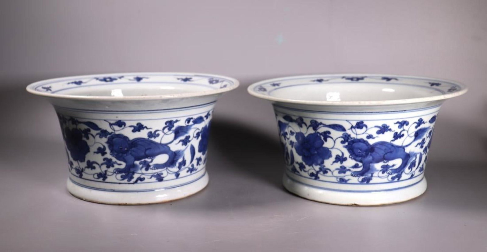 Pr Chinese 19 C Blue & White Porcelain Planters (1 of 6)