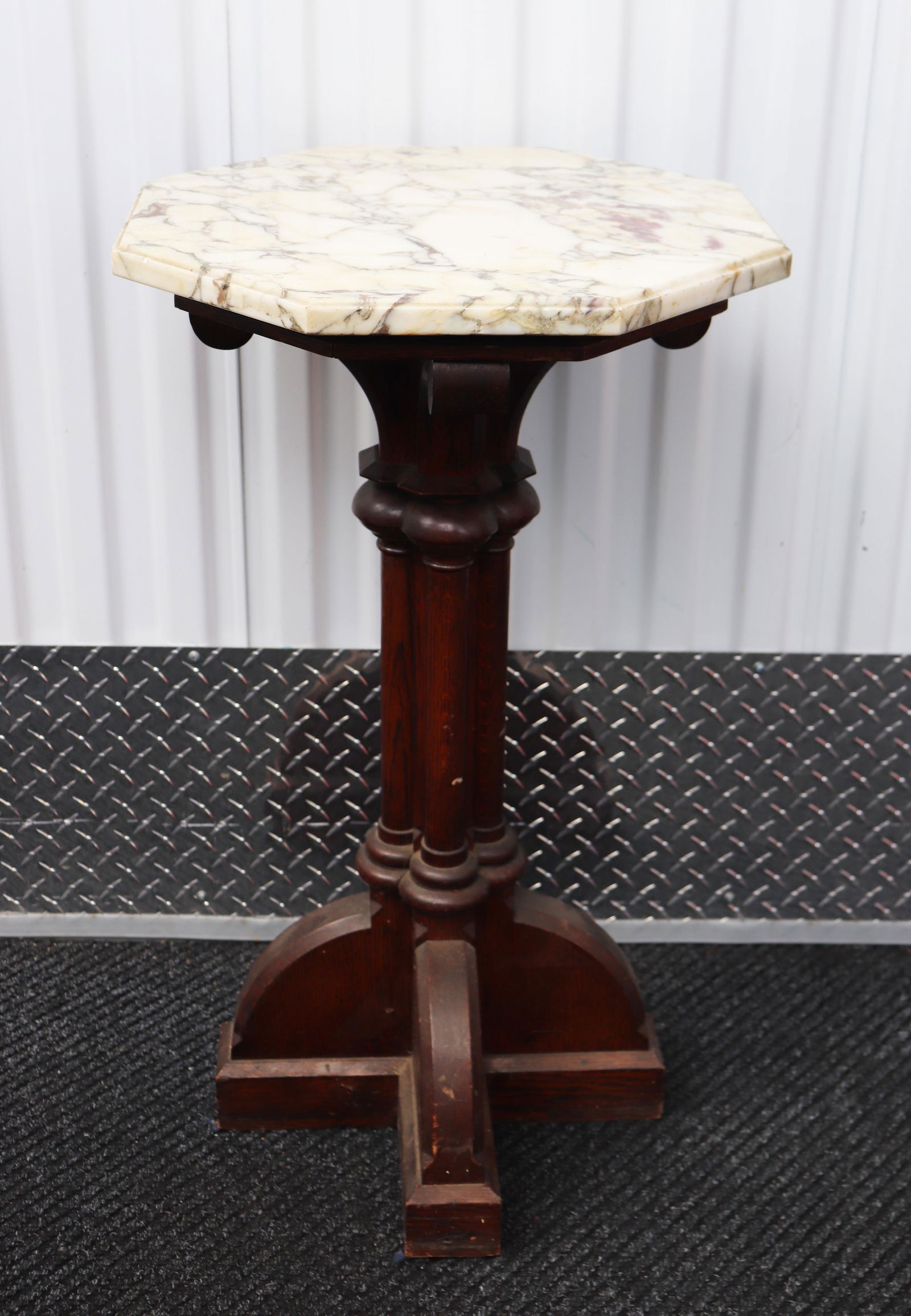 Gothic Trestle Base Table Octagon Marble Top (1 of 4)