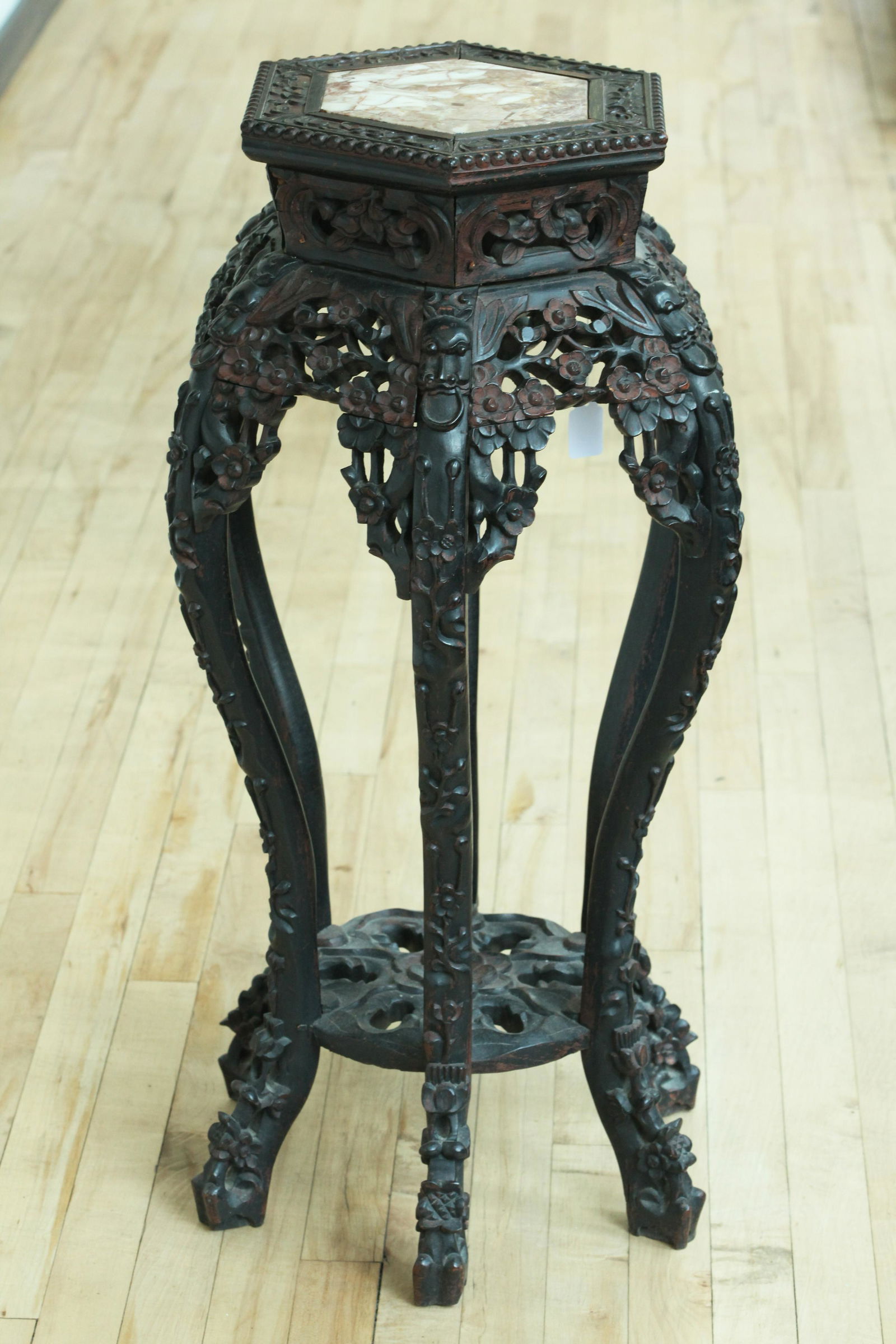 Chinese Hexagonal Hard Wood Table Marble Inset (1 of 9)