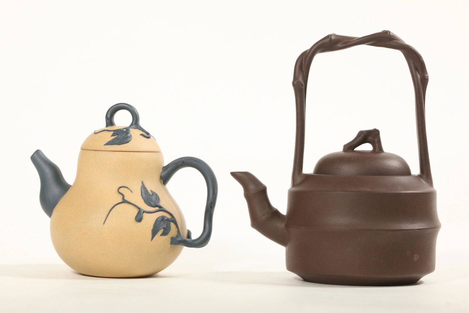 2 Chinese Yixing Teapots; Bamboo & Double Gourd (1 of 6)