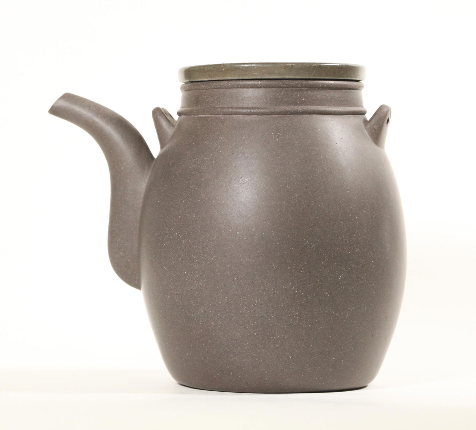 Chinese Dark Yixing Teapot Pewter Covered Top (1 of 5)
