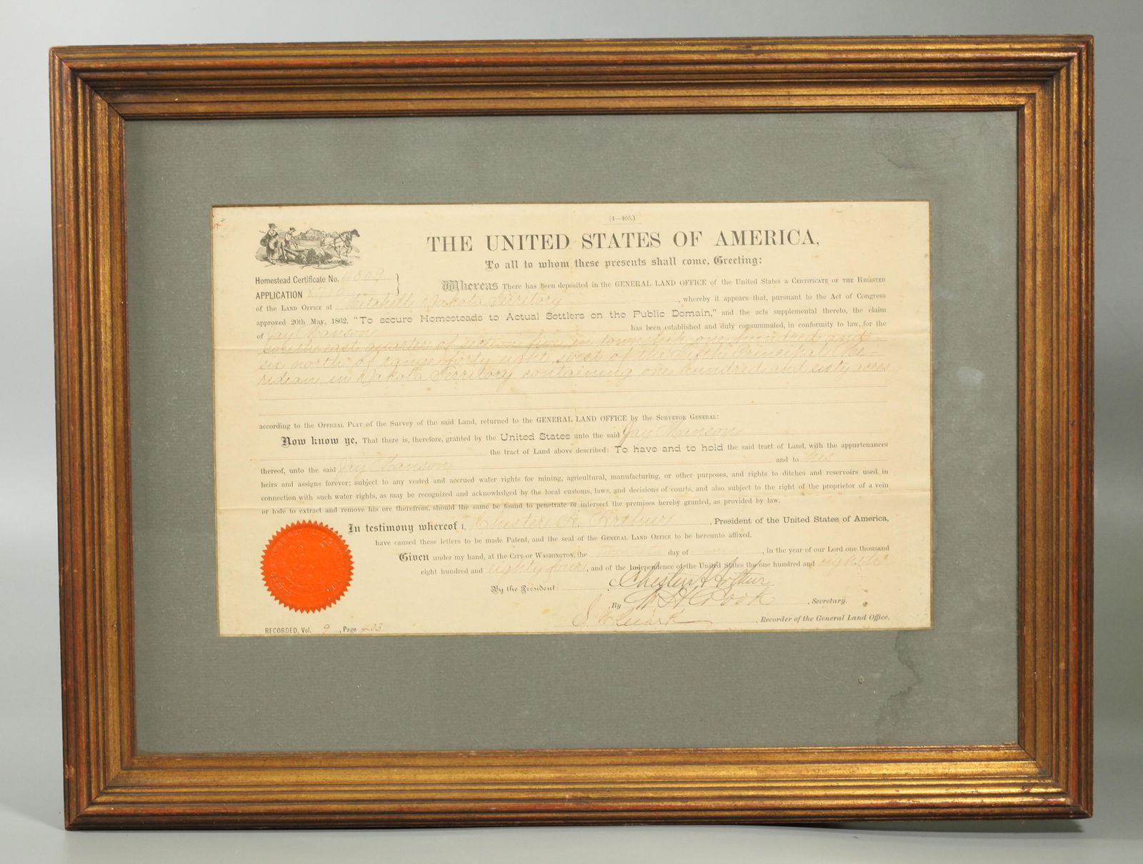 Chester Arthur Signature 1884 Dakota Grant (1 of 5)