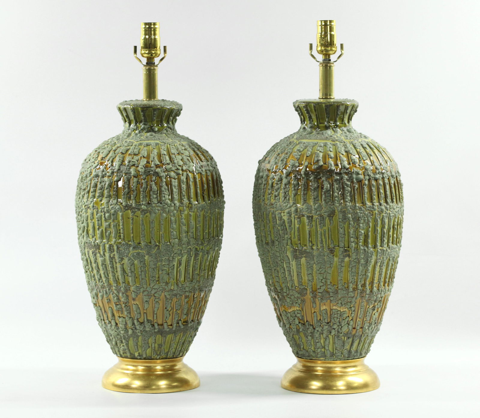Pair Hollywood Regency Lava Glazed Ceramic Lamps (1 of 6)