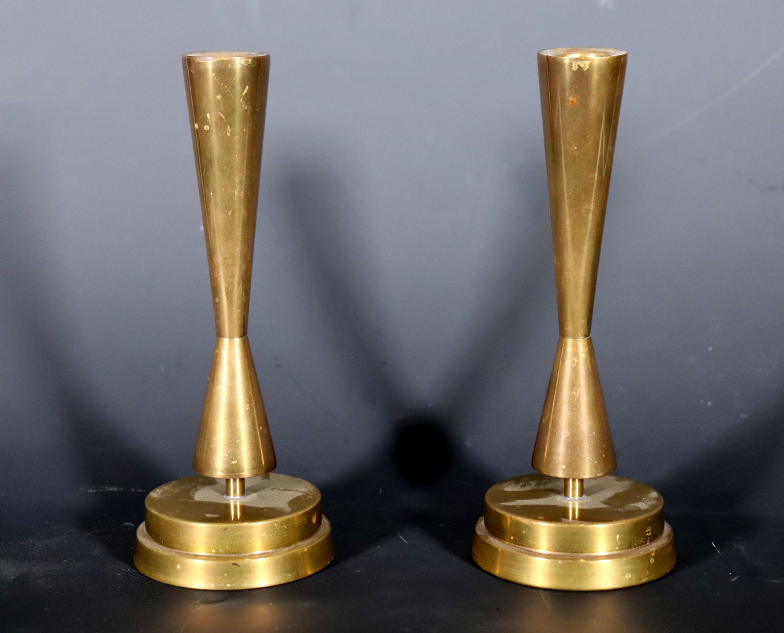 Pr Mid C Atomic Modernist Brass Candlesticks 1960 (1 of 5)