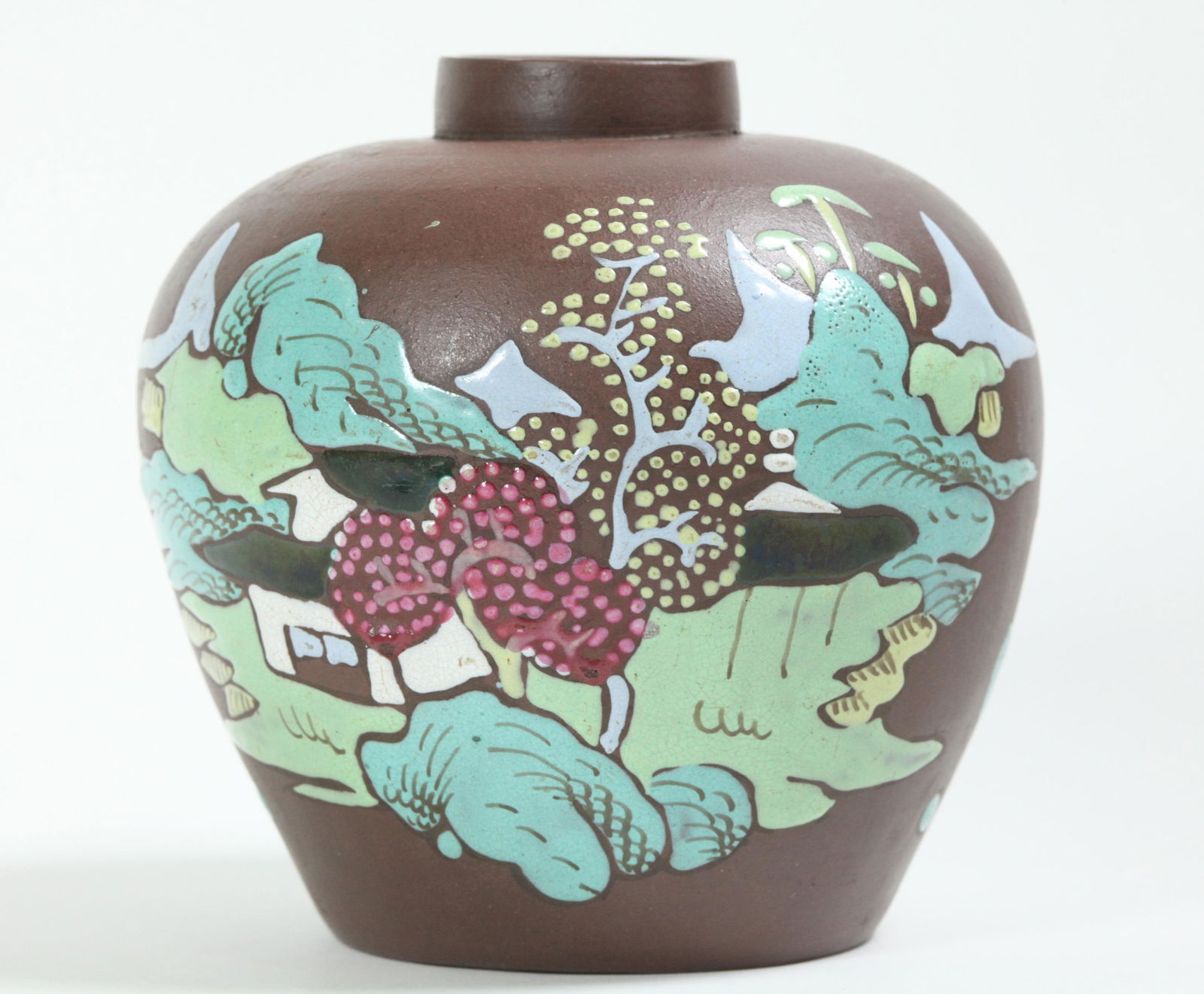 Chinese Qing Landscape Enameled Yixing Tea Jar (1 of 5)
