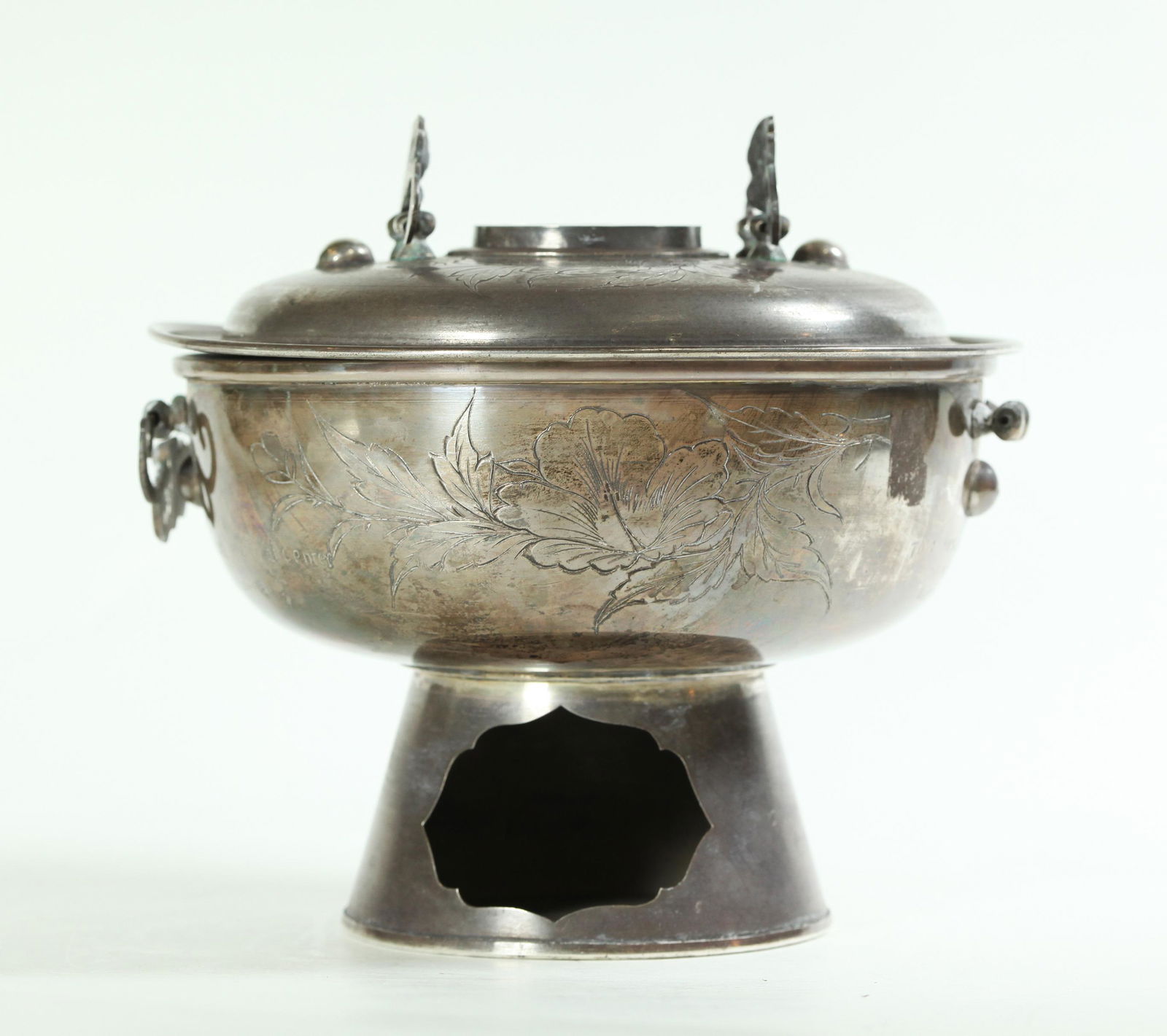 Chinese Silver Hot-Pot Table Cooker & Cover (1 of 5)