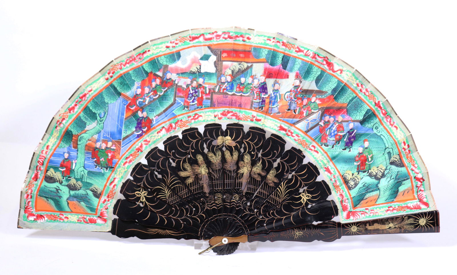 Chinese 19 C Canton Lacquer & Silk Applique Fan (1 of 5)